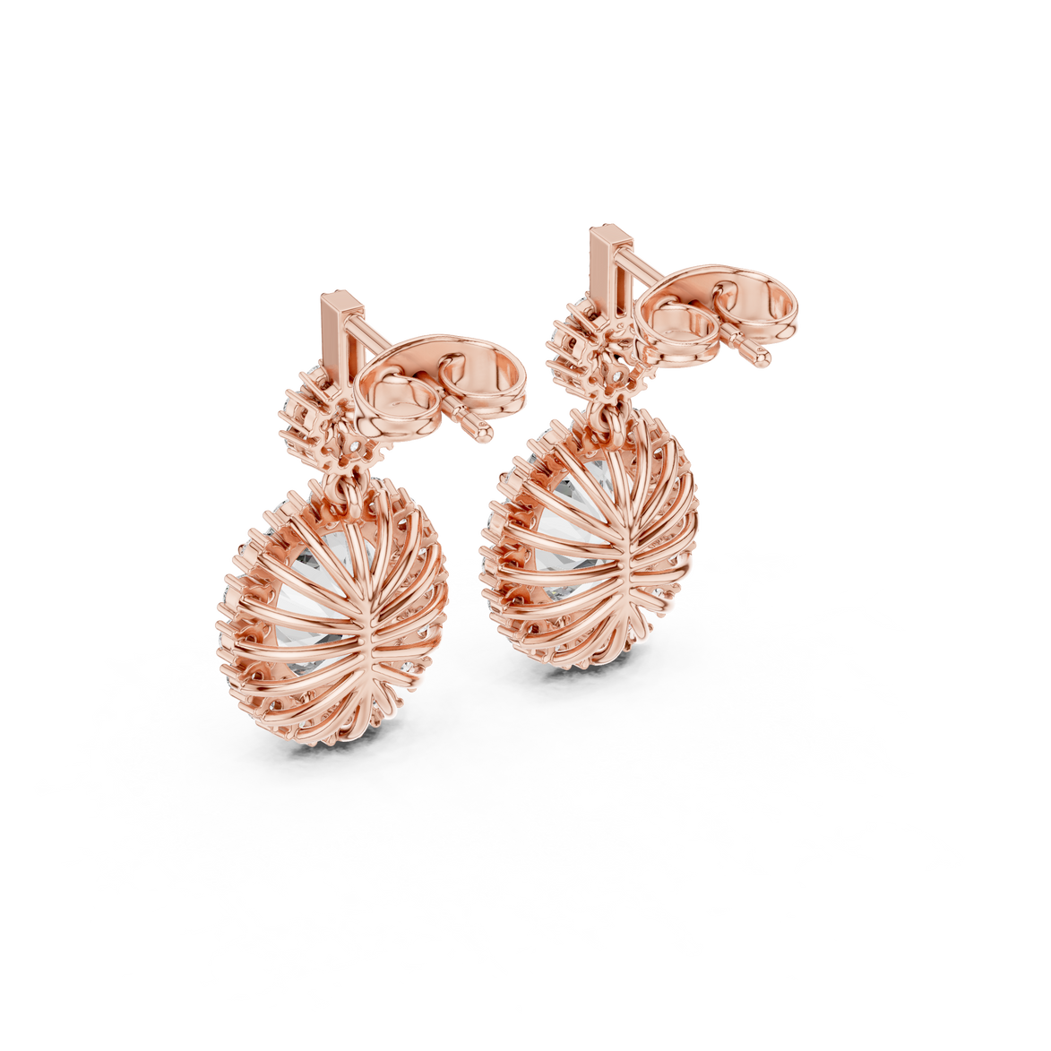 Oval halo lab grown diamond drop earrings in gold by Signora Jewels