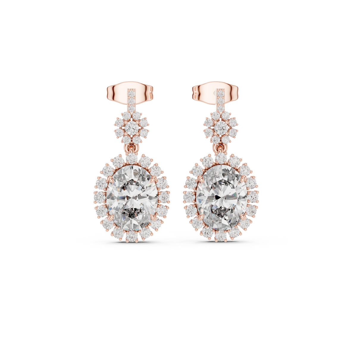Oval halo lab grown diamond drop earrings in gold by Signora Jewels