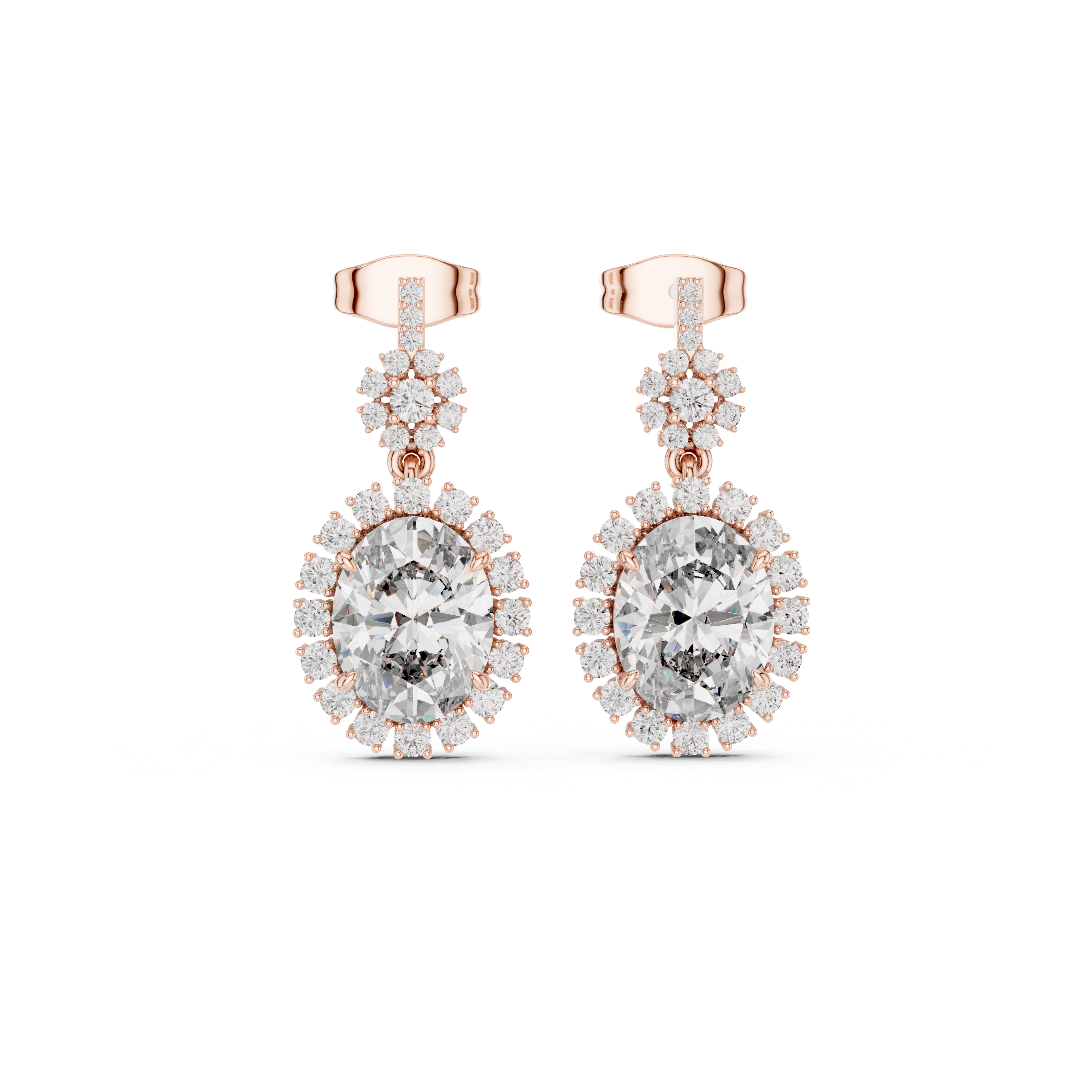 Oval halo lab grown diamond drop earrings in gold by Signora Jewels