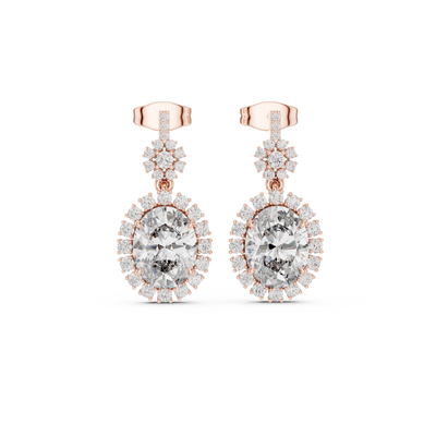 Oval halo lab grown diamond drop earrings in gold by Signora Jewels