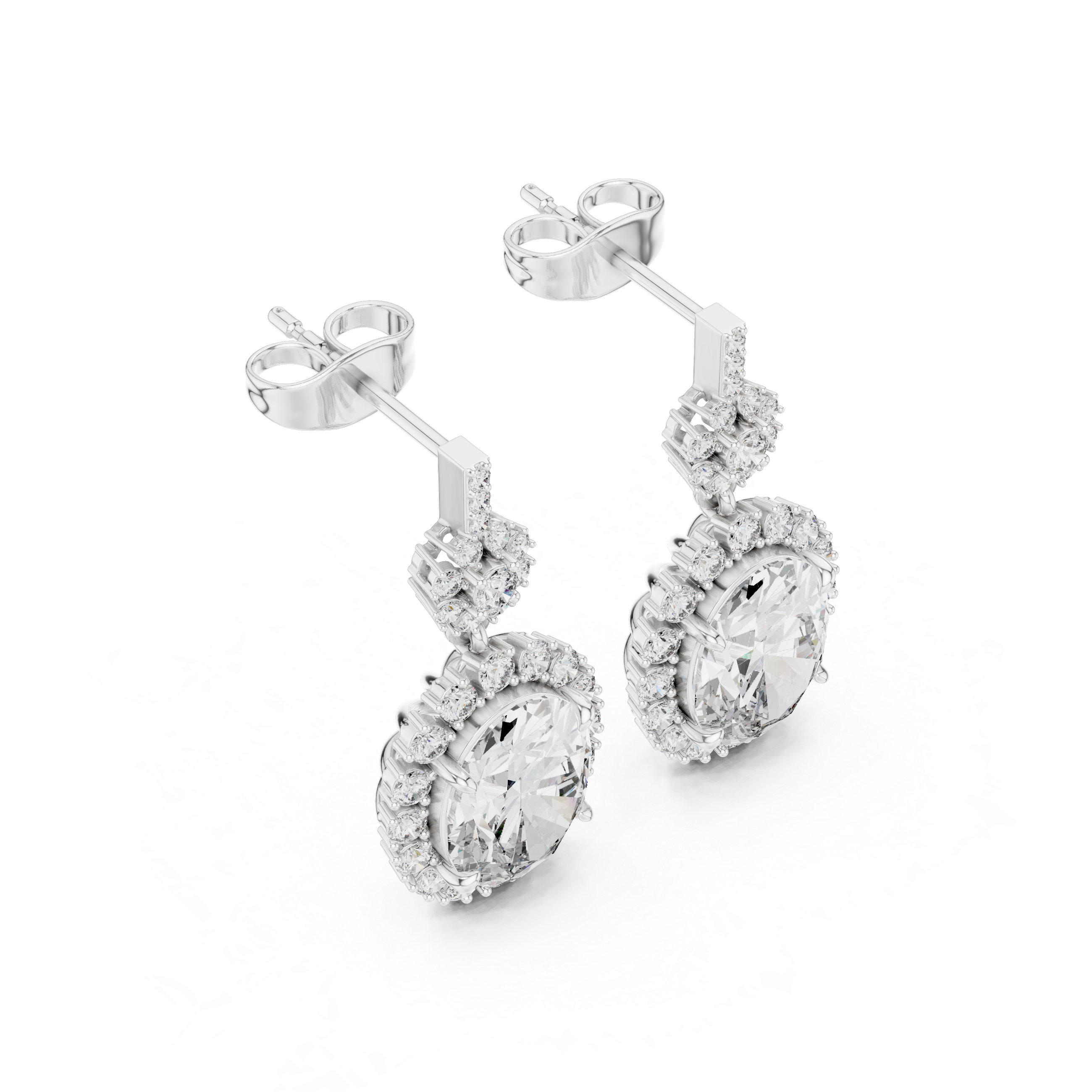 Oval halo lab grown diamond drop earrings in gold by Signora Jewels