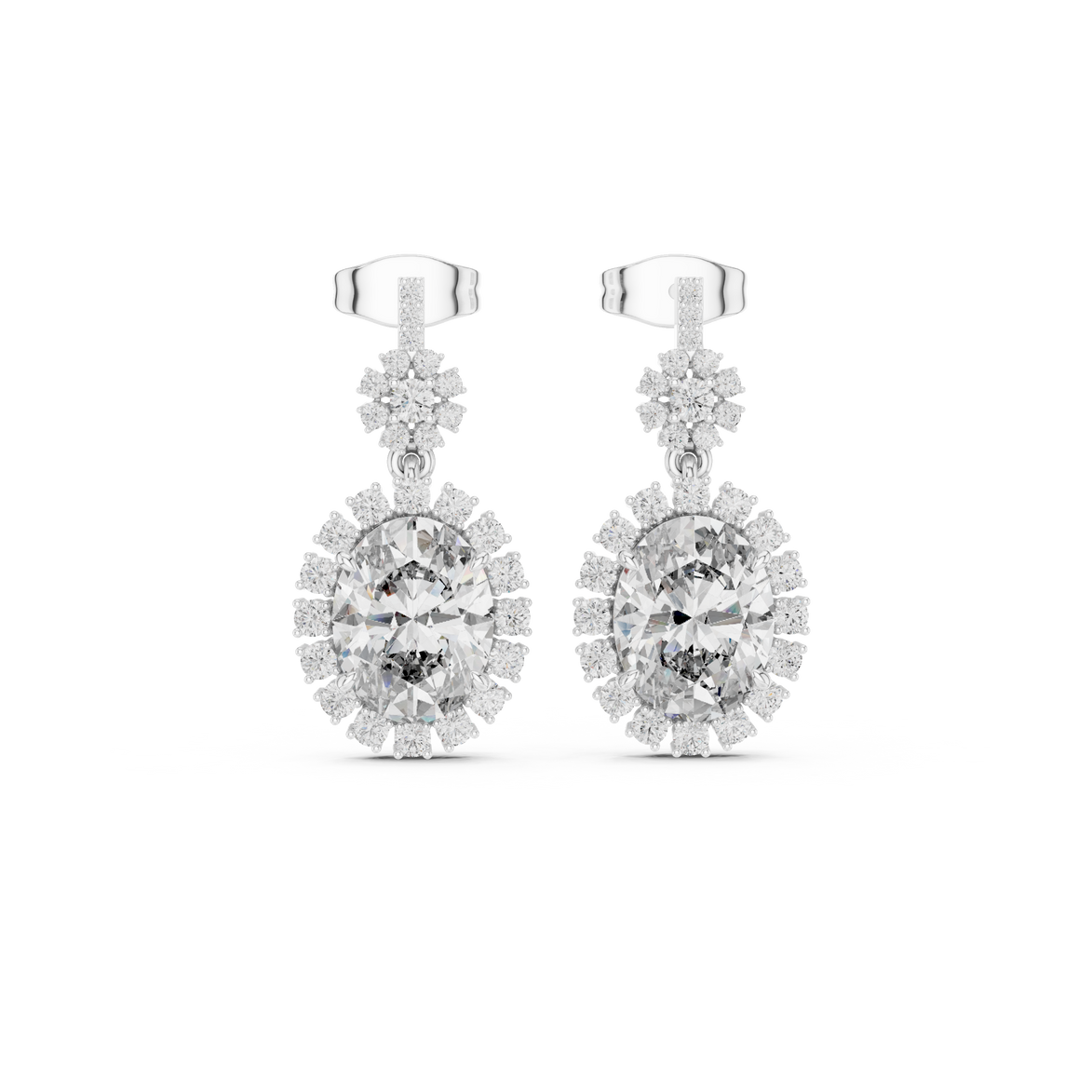 Oval halo lab grown diamond drop earrings in gold by Signora Jewels