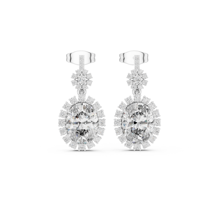 Oval halo lab grown diamond drop earrings in gold by Signora Jewels