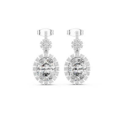 Oval halo lab grown diamond drop earrings in gold by Signora Jewels