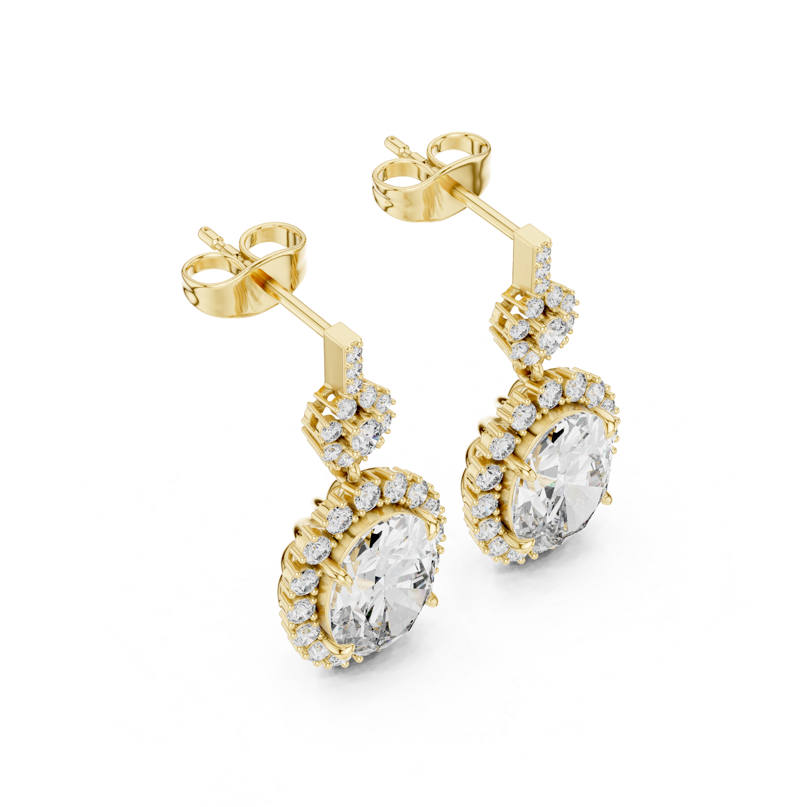 Oval halo lab grown diamond drop earrings in gold by Signora Jewels