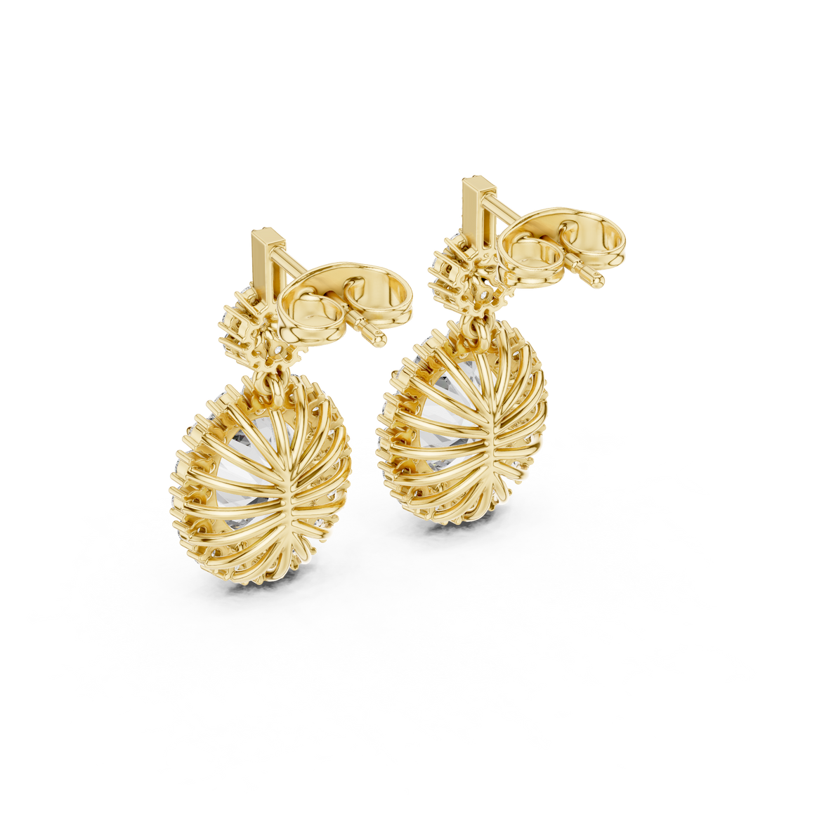 Oval halo lab grown diamond drop earrings in gold by Signora Jewels