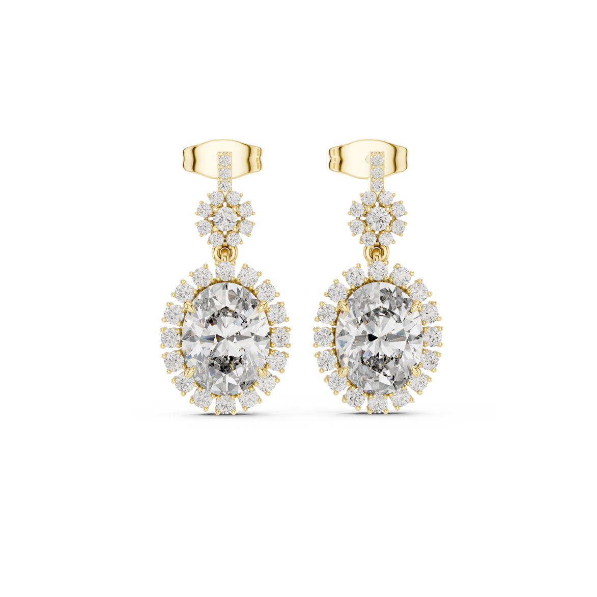 Oval halo lab grown diamond drop earrings in gold by Signora Jewels