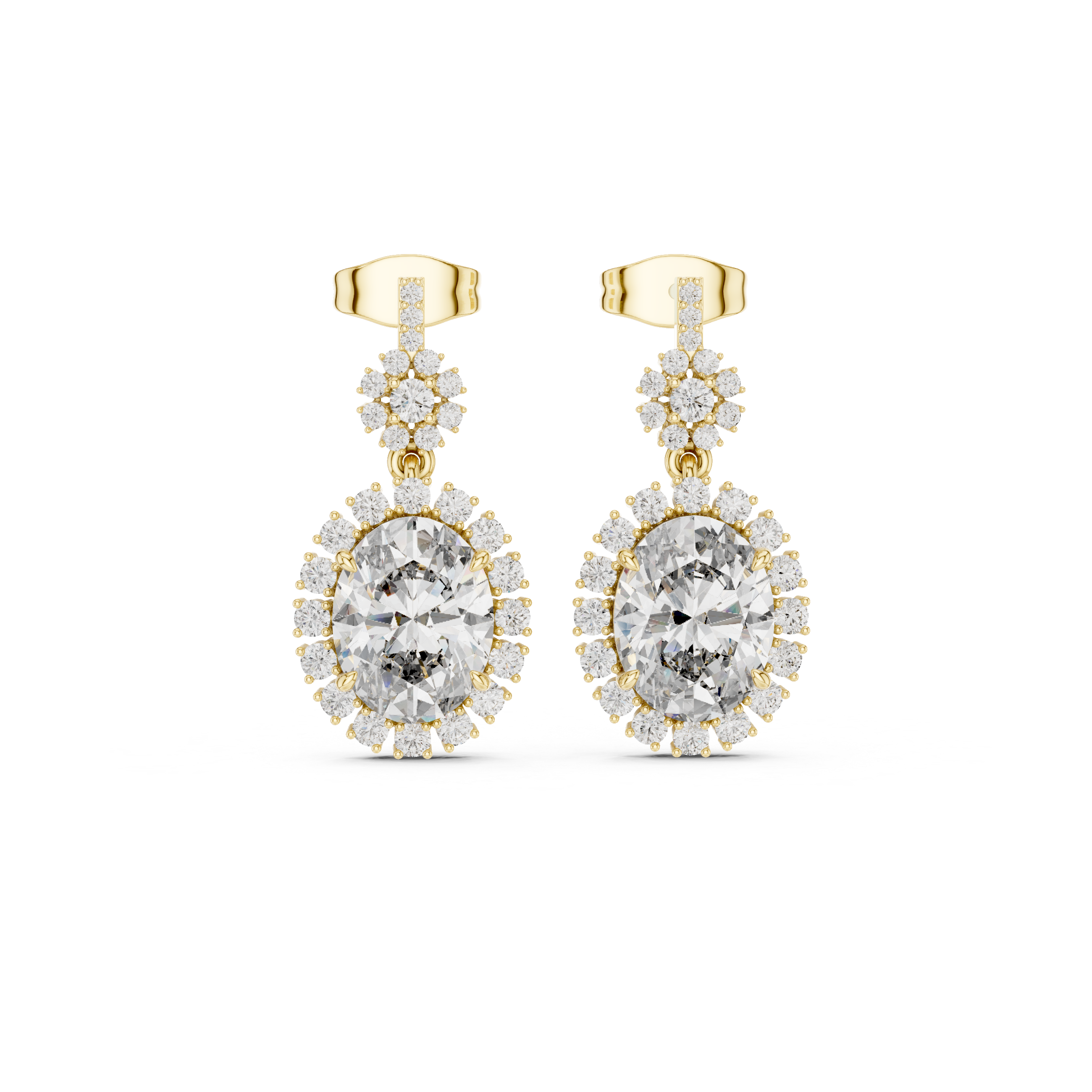 Oval halo lab grown diamond drop earrings in gold by Signora Jewels