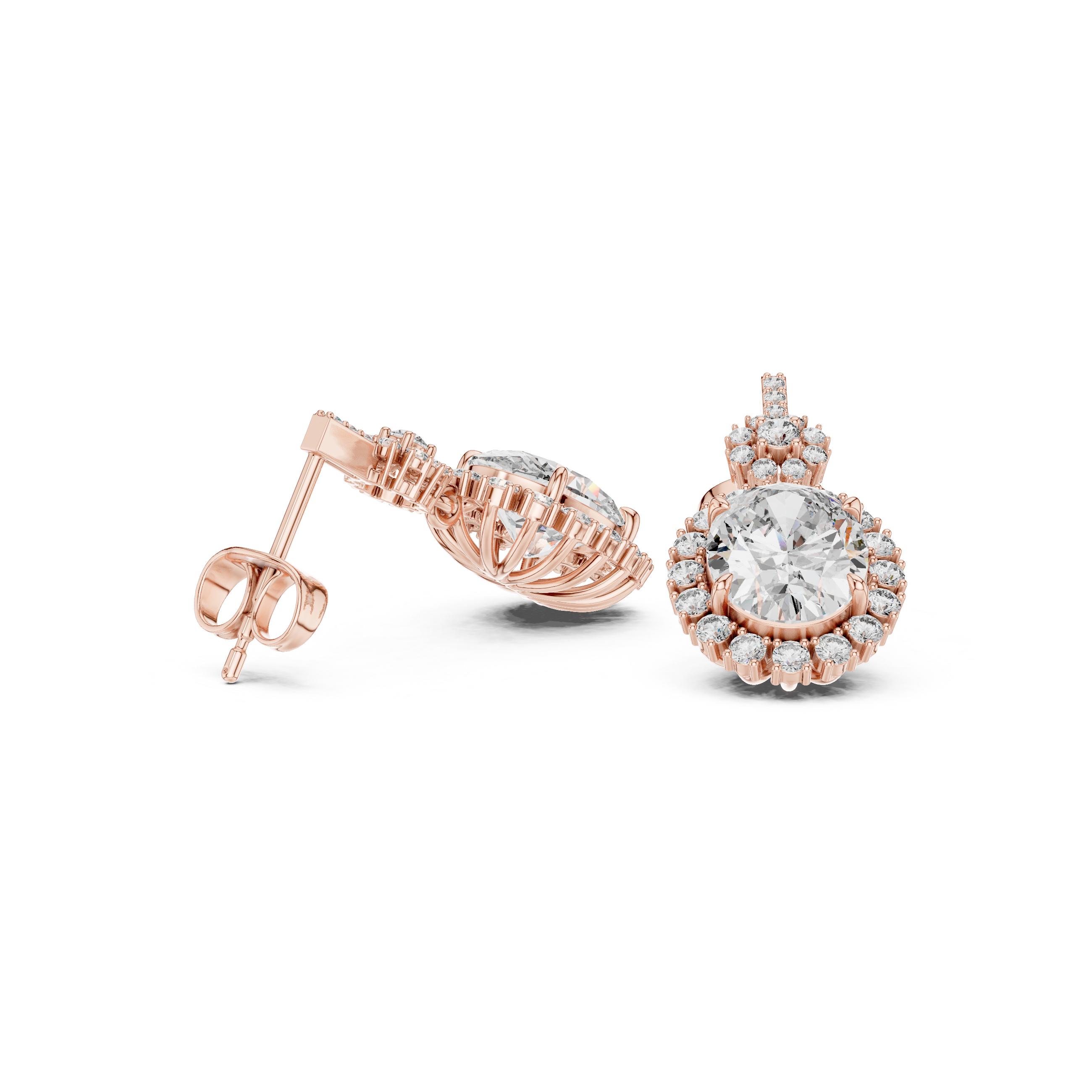 Oval halo lab grown diamond drop earrings in gold by Signora Jewels