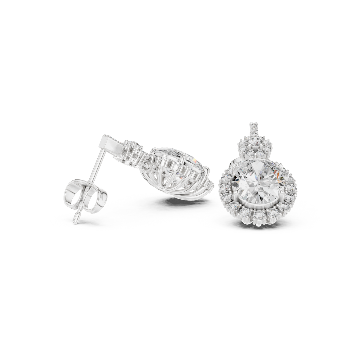 Oval halo lab grown diamond drop earrings in gold by Signora Jewels
