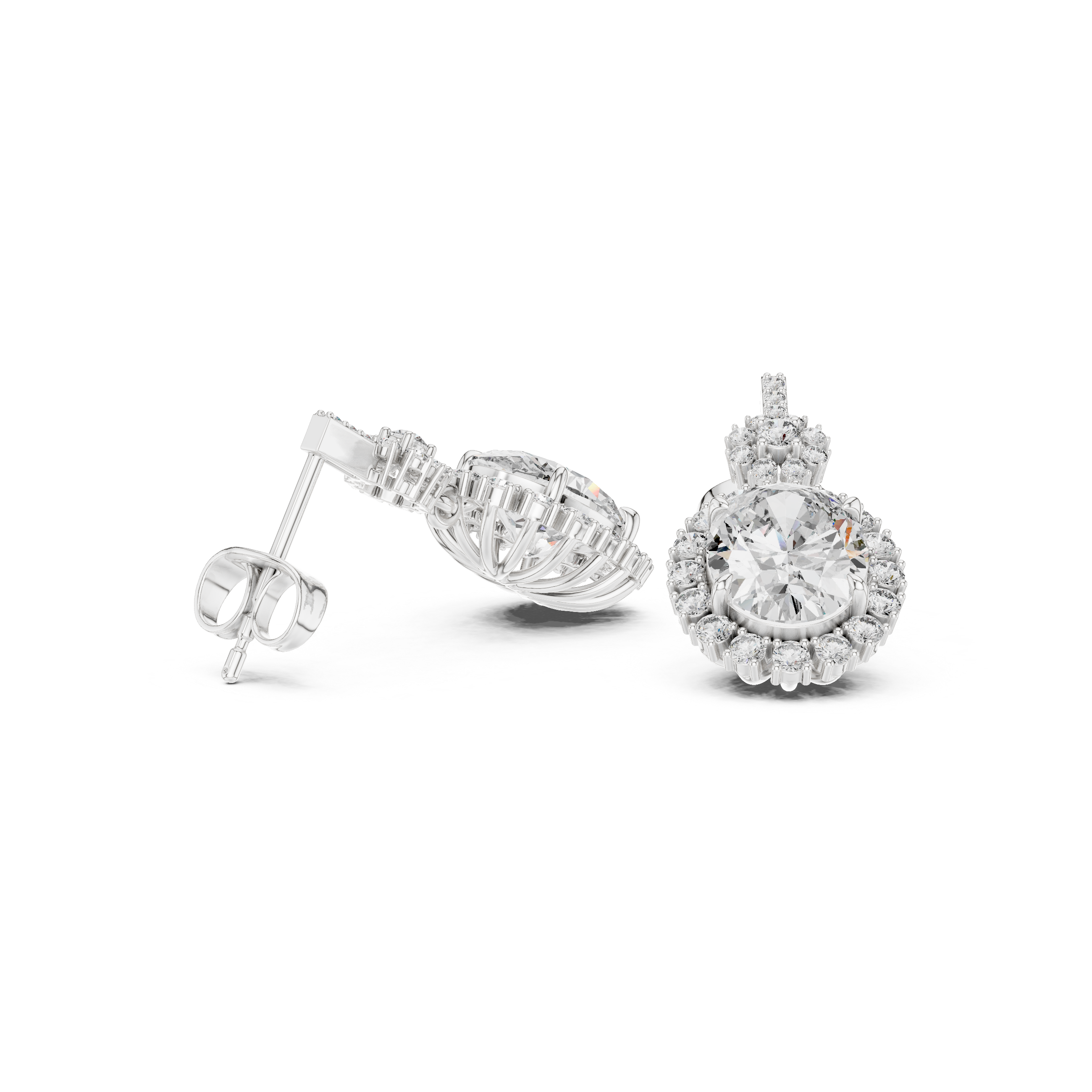 Oval halo lab grown diamond drop earrings in gold by Signora Jewels
