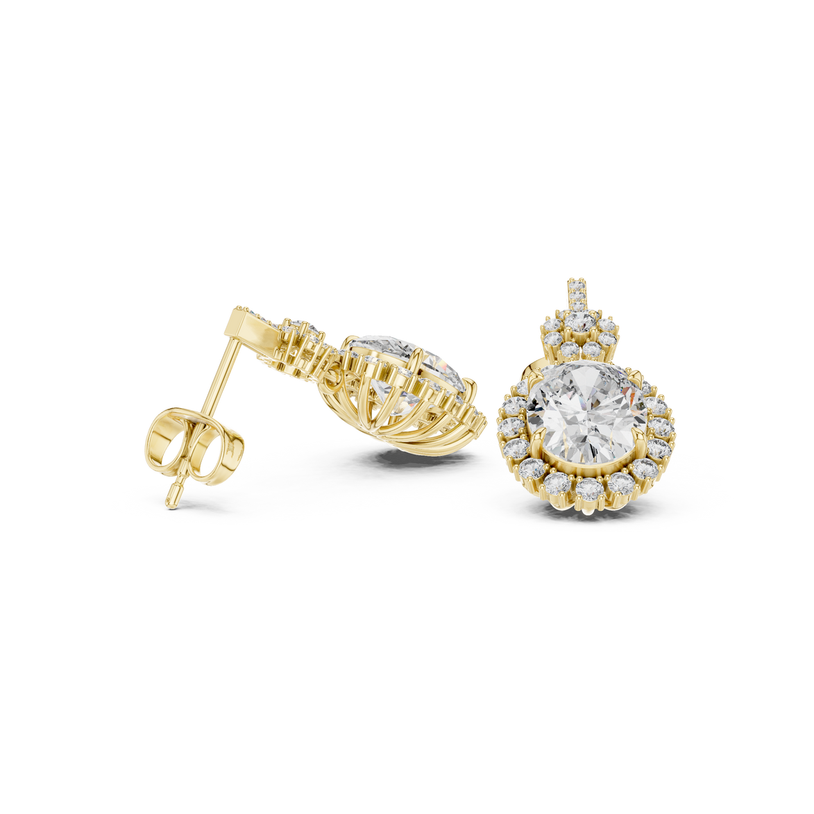 Oval halo lab grown diamond drop earrings in gold by Signora Jewels