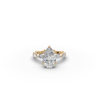 4.137 ct Pear Lab Grown Diamond Hidden Accent Solitaire Ring in yellow gold, front view