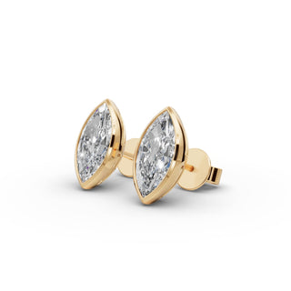 4 ct Marquise Lab Grown Diamond Bezel Stud Earrings in yellow gold, front view