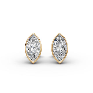 4 ct Marquise Lab Grown Diamond Bezel Stud Earrings in yellow gold, view 2