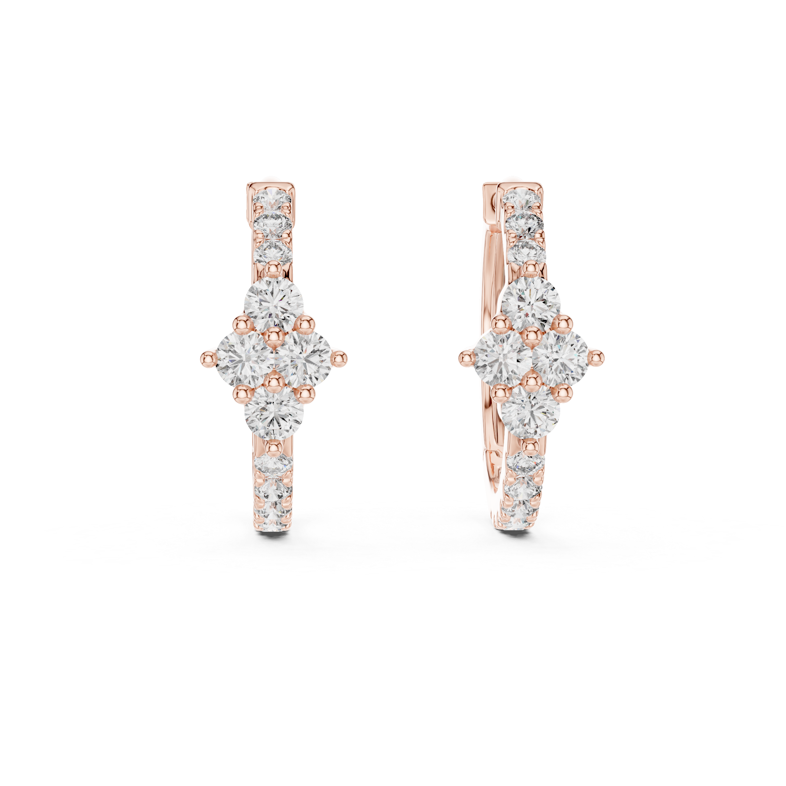 Diamond cluster hoop earrings with floral inspired design