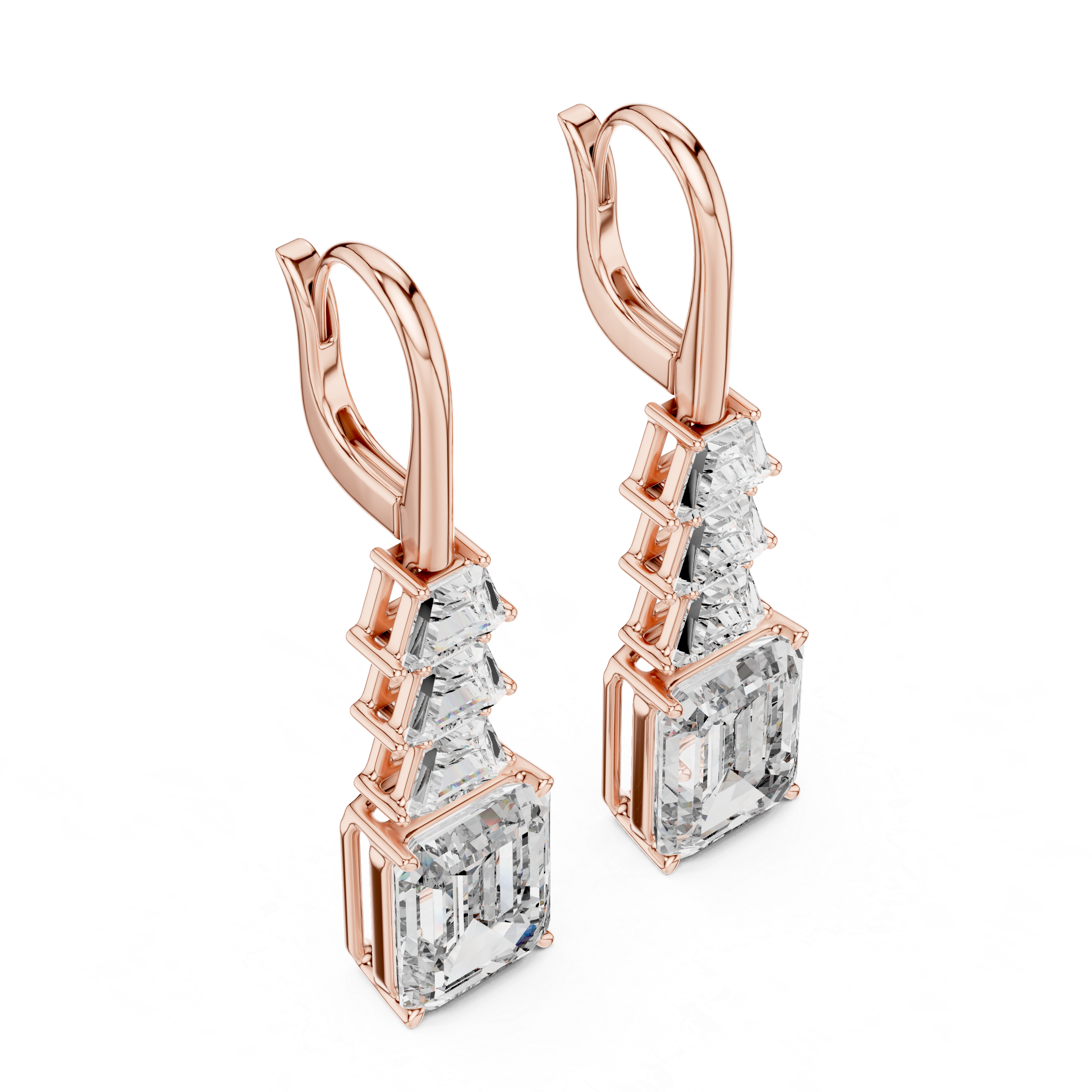 Gold emerald cut diamond drop earrings for women