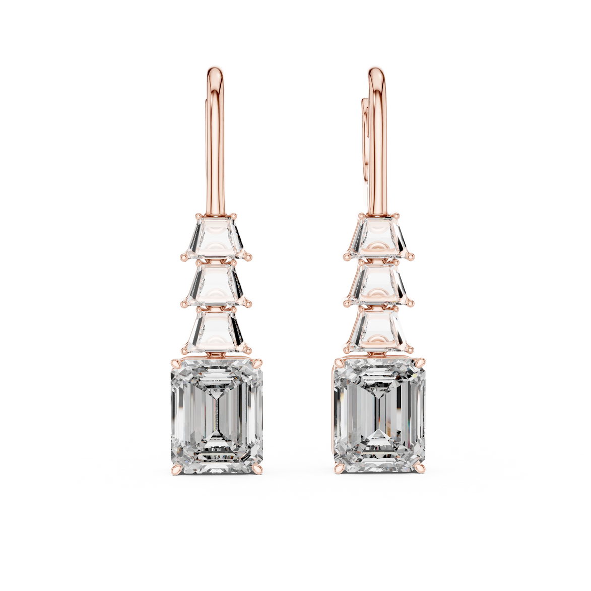 Gold emerald cut diamond drop earrings for women