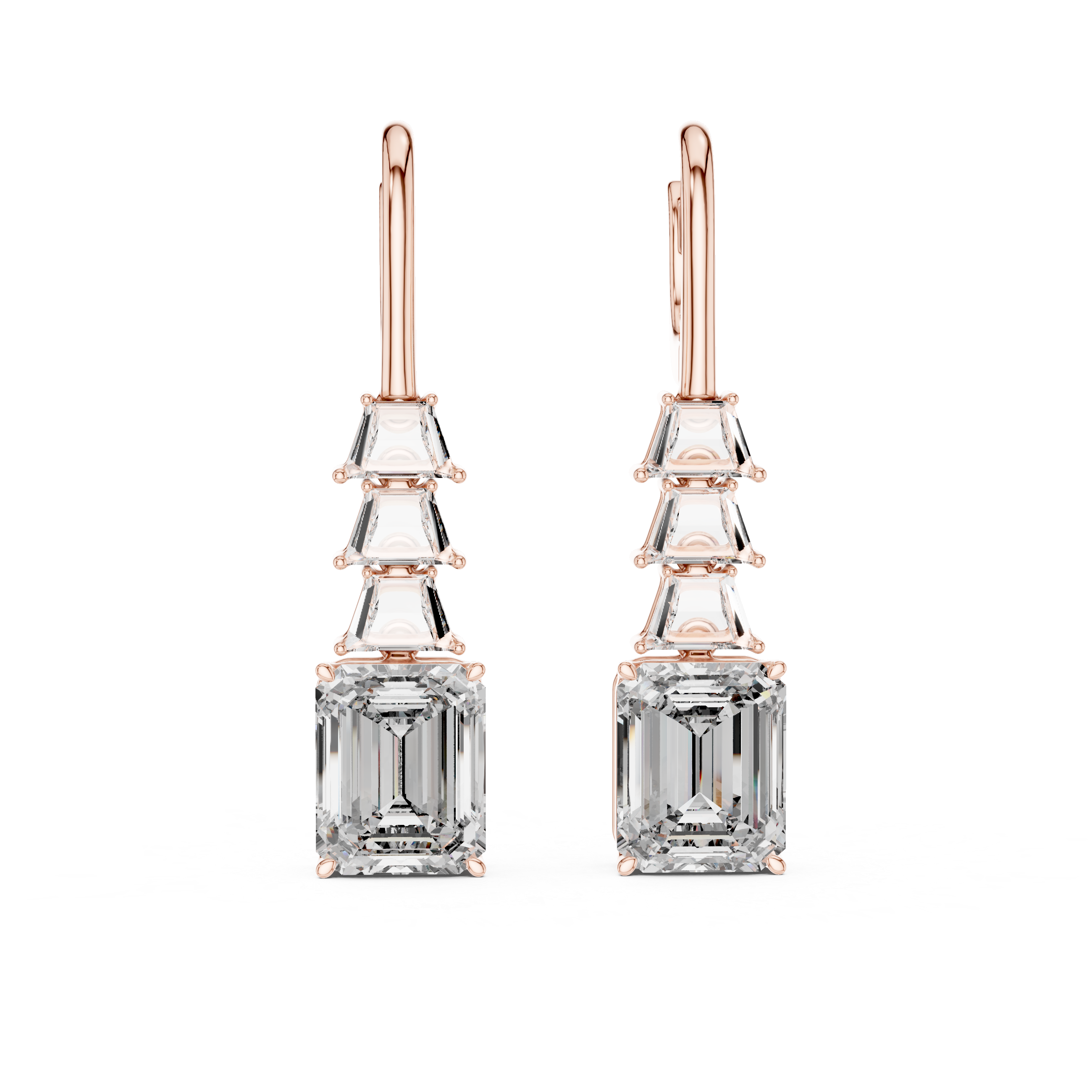 Gold emerald cut diamond drop earrings for women