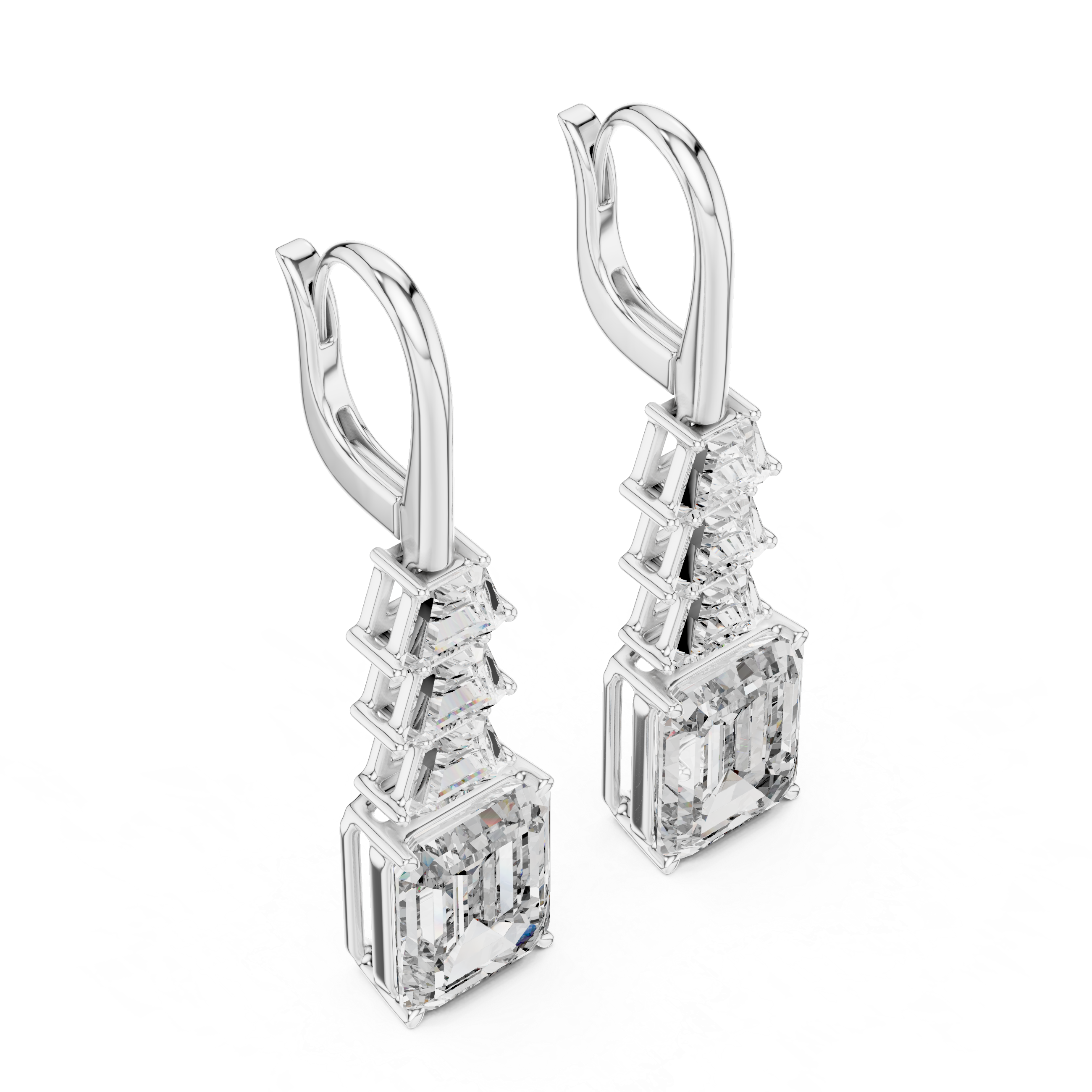 Gold emerald cut diamond drop earrings for women