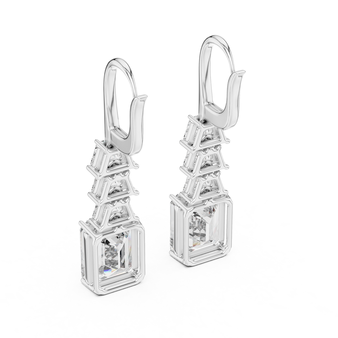 Gold emerald cut diamond drop earrings for women