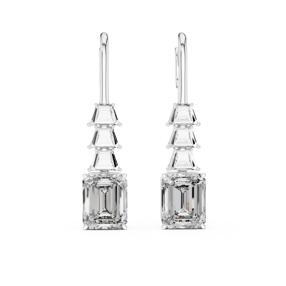 Gold emerald cut diamond drop earrings for women