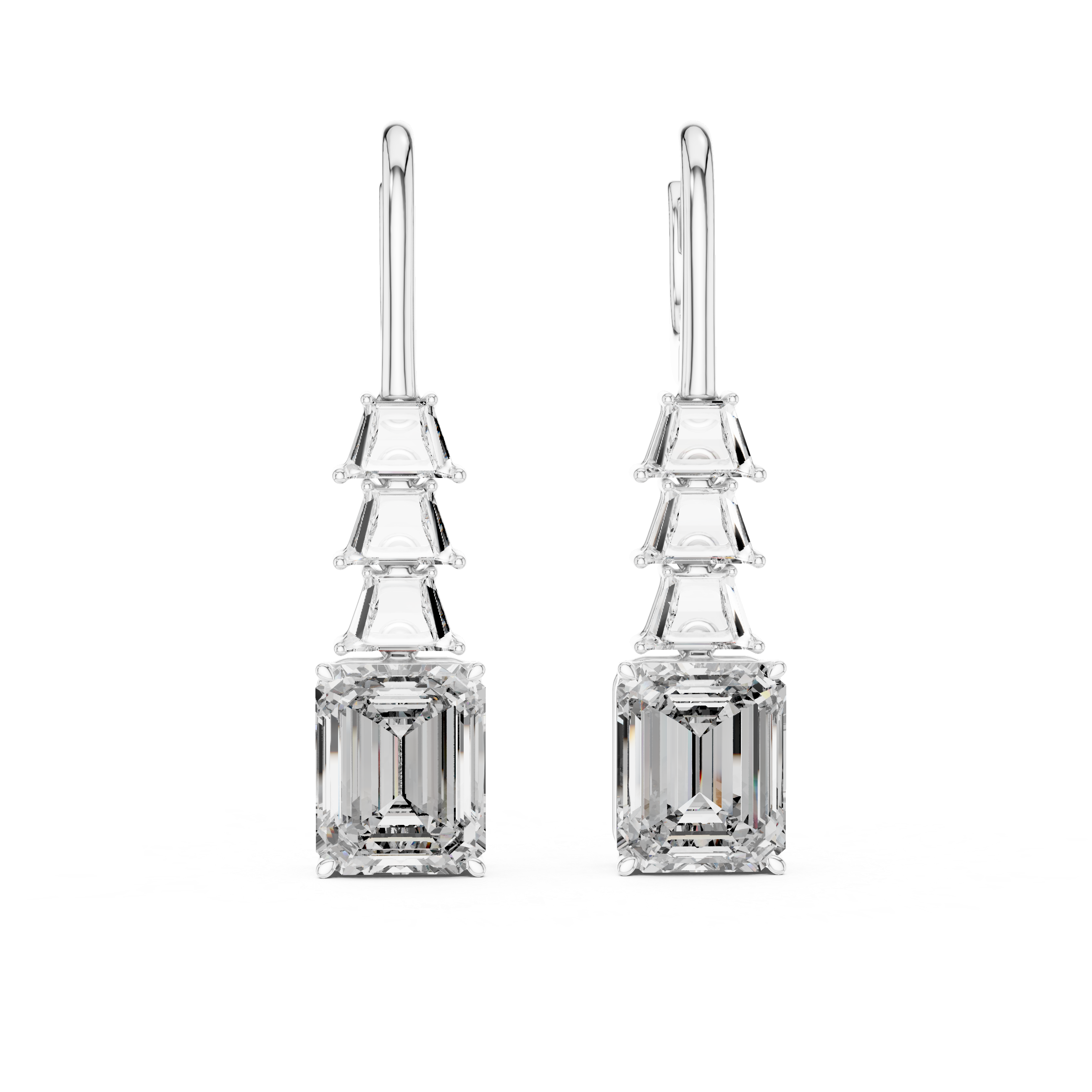 Gold emerald cut diamond drop earrings for women