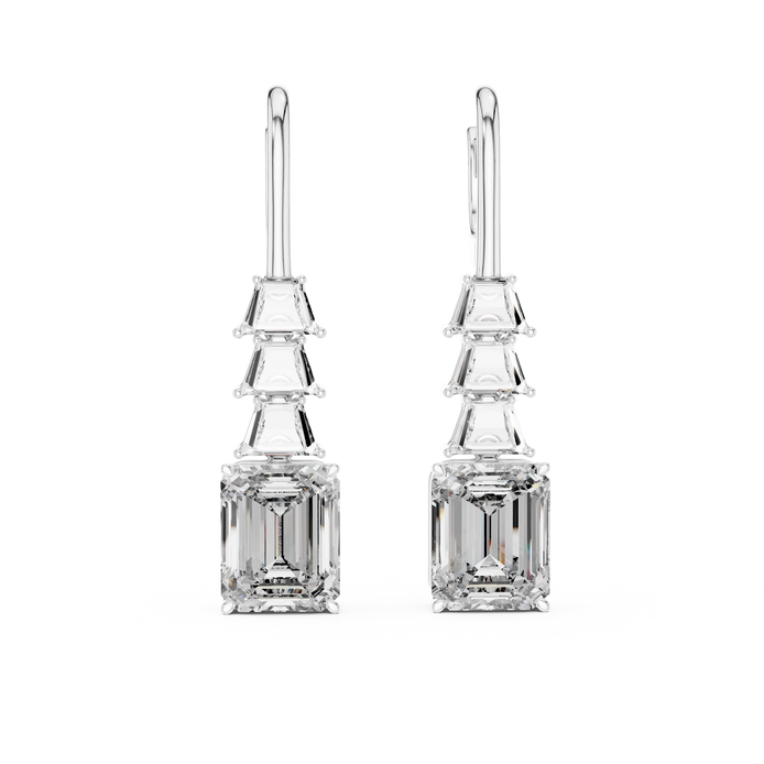 Gold emerald cut diamond drop earrings for women