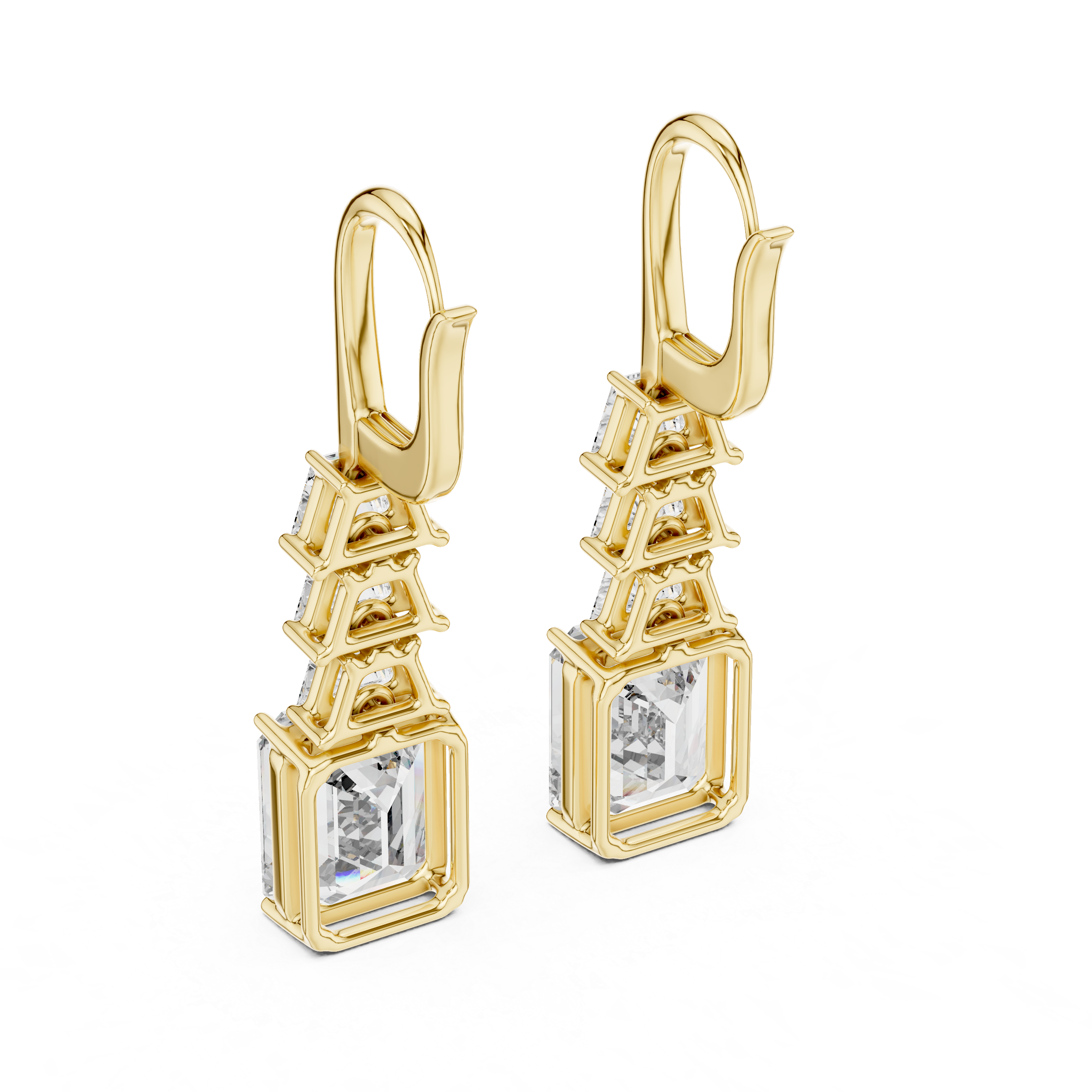 Gold emerald cut diamond drop earrings for women