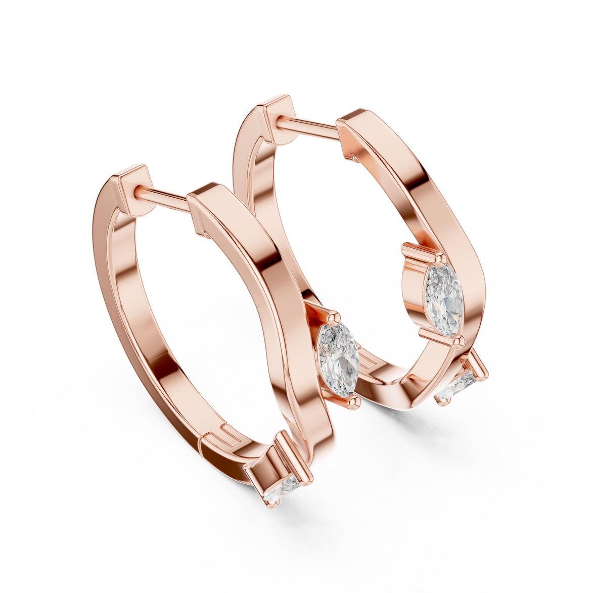 Gold marquise diamond hoop earrings for women