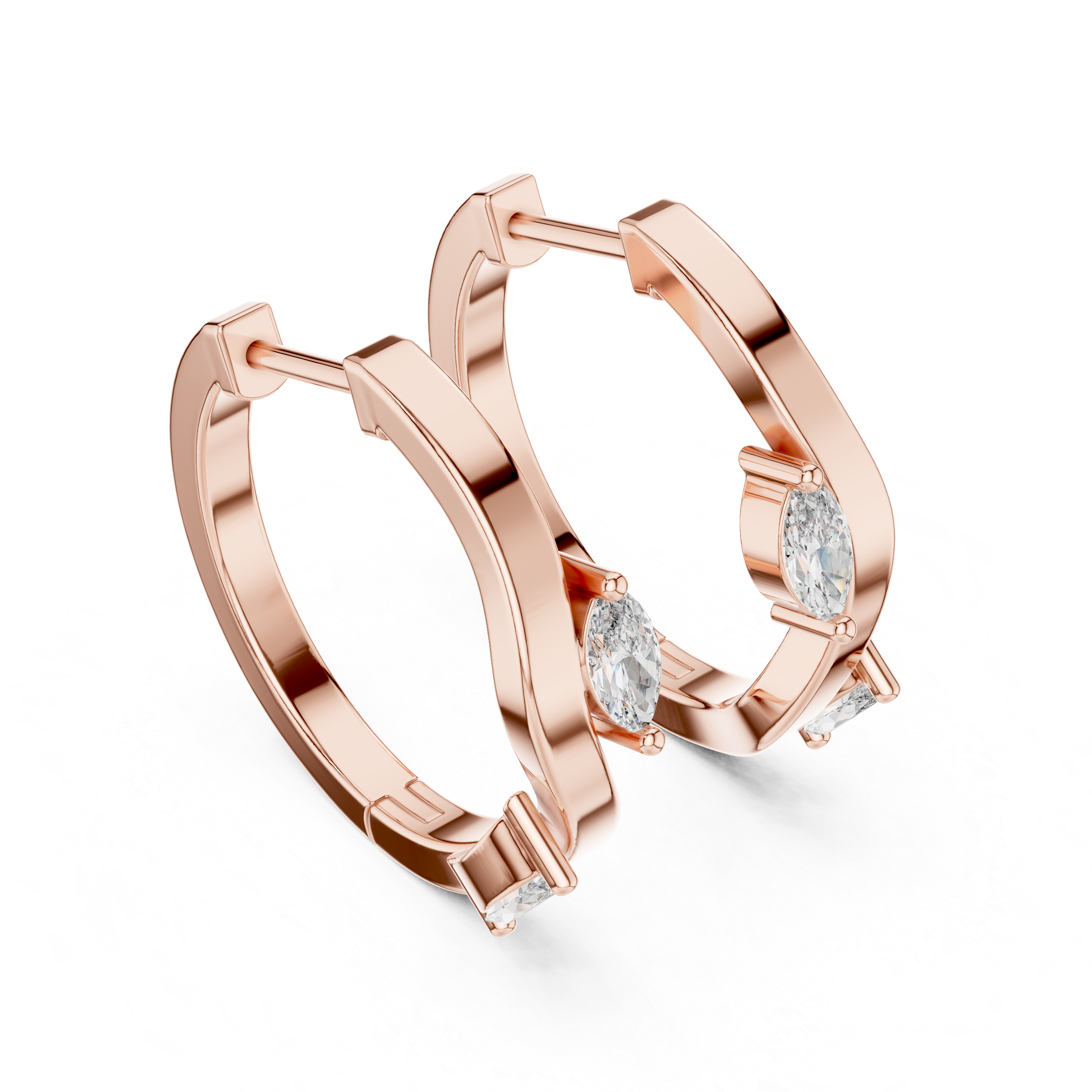Gold marquise diamond hoop earrings for women