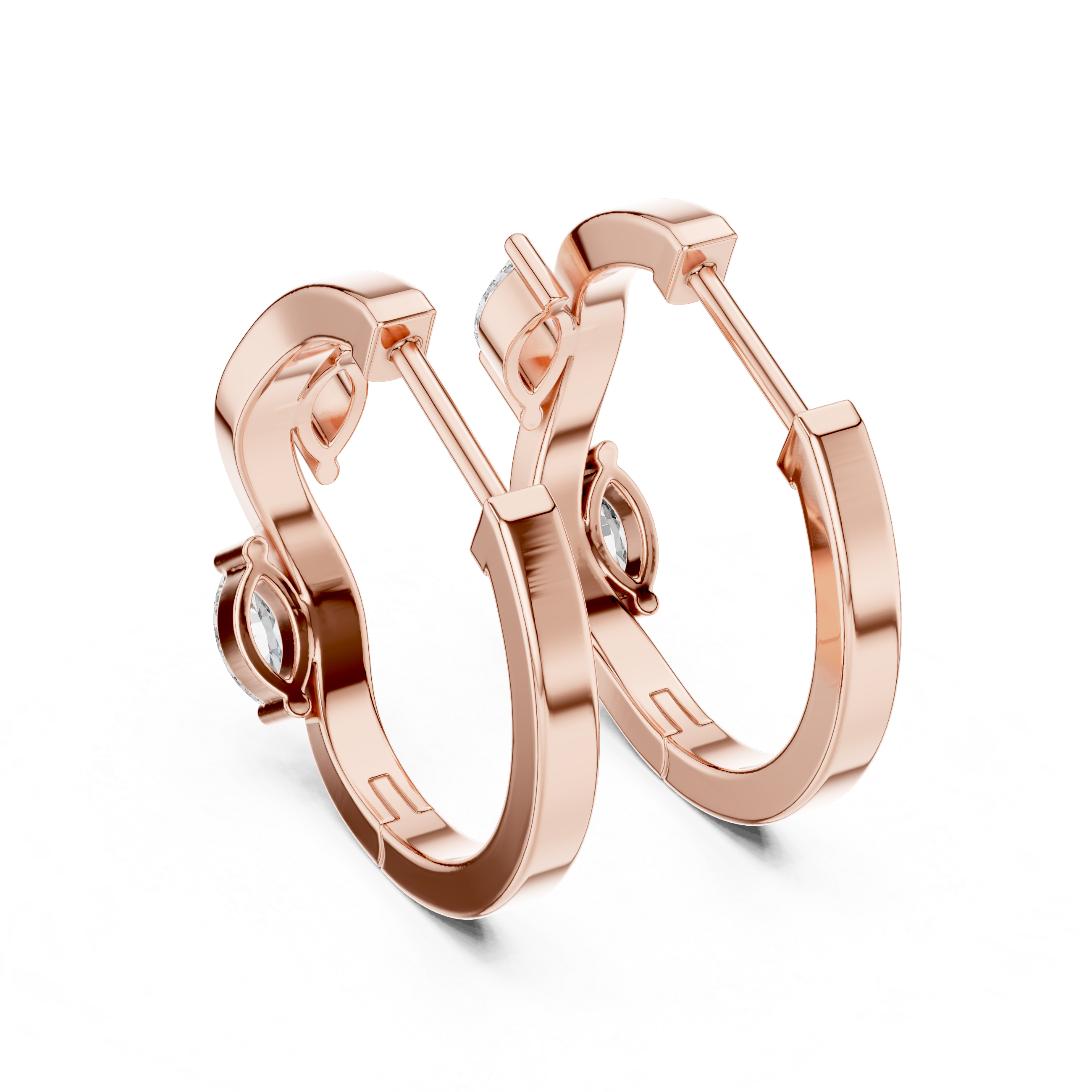 Gold marquise diamond hoop earrings for women