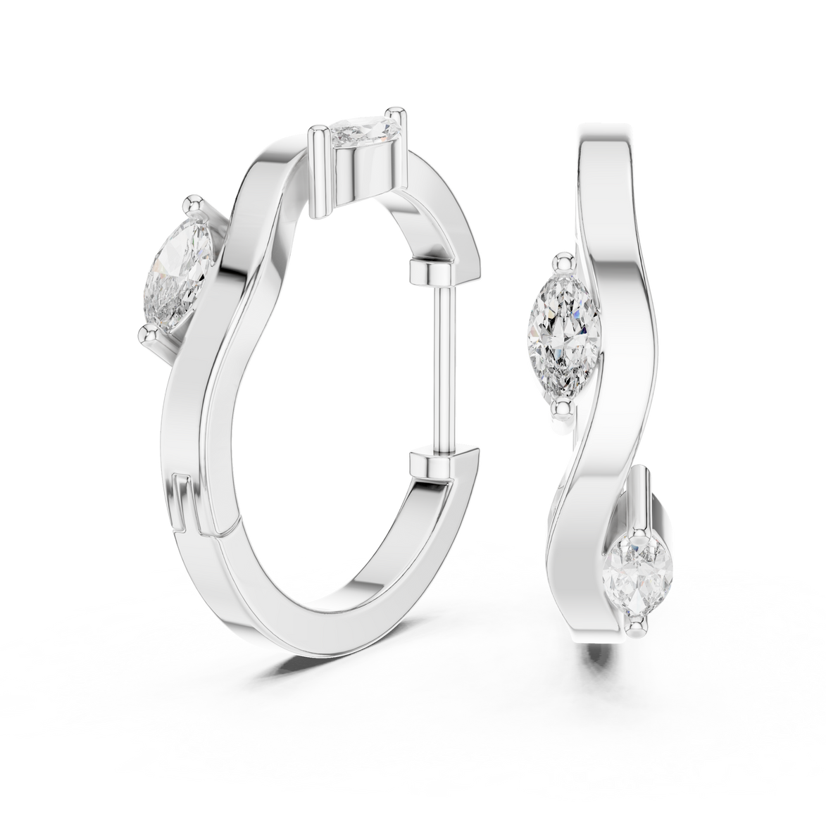 Gold marquise diamond hoop earrings for women