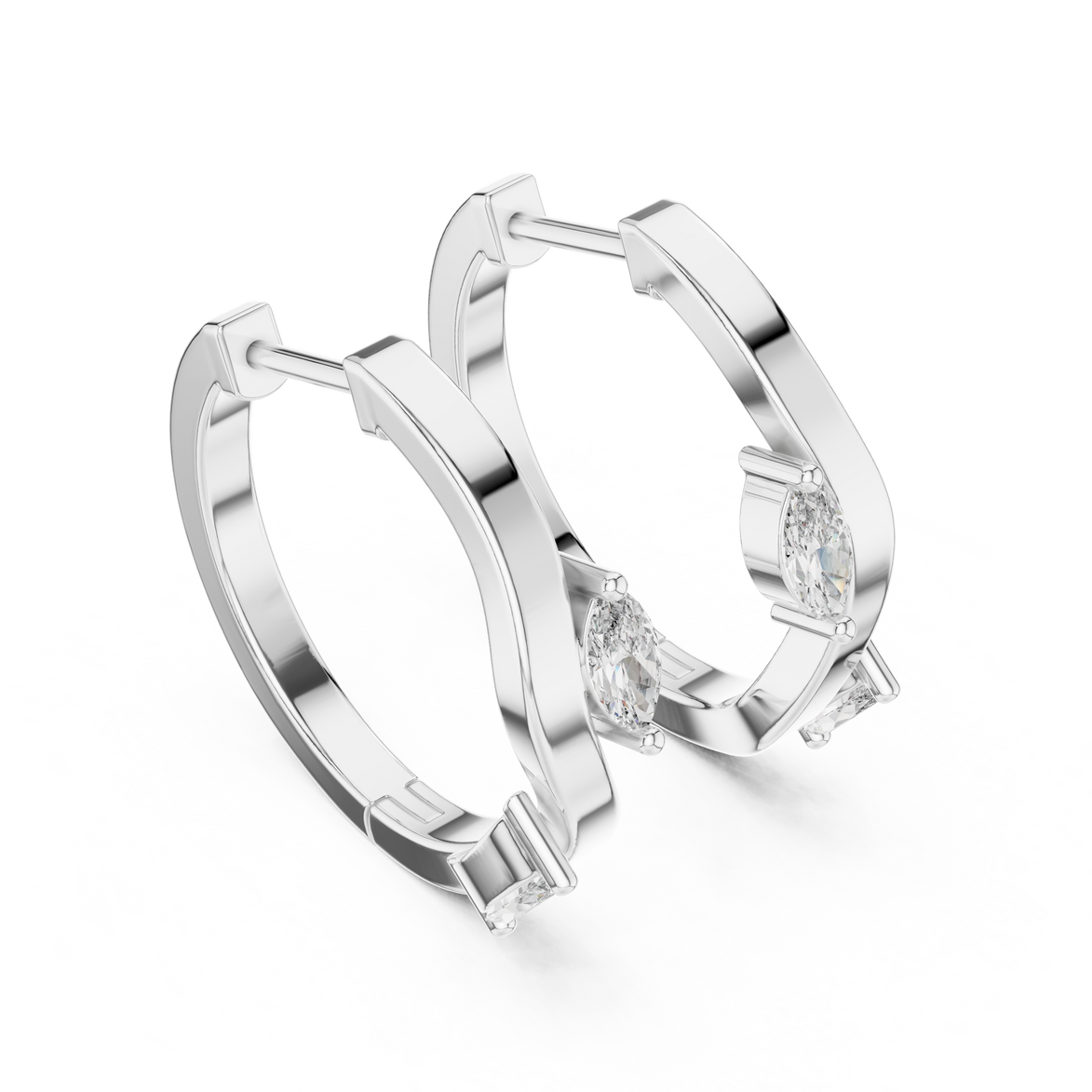 Gold marquise diamond hoop earrings for women