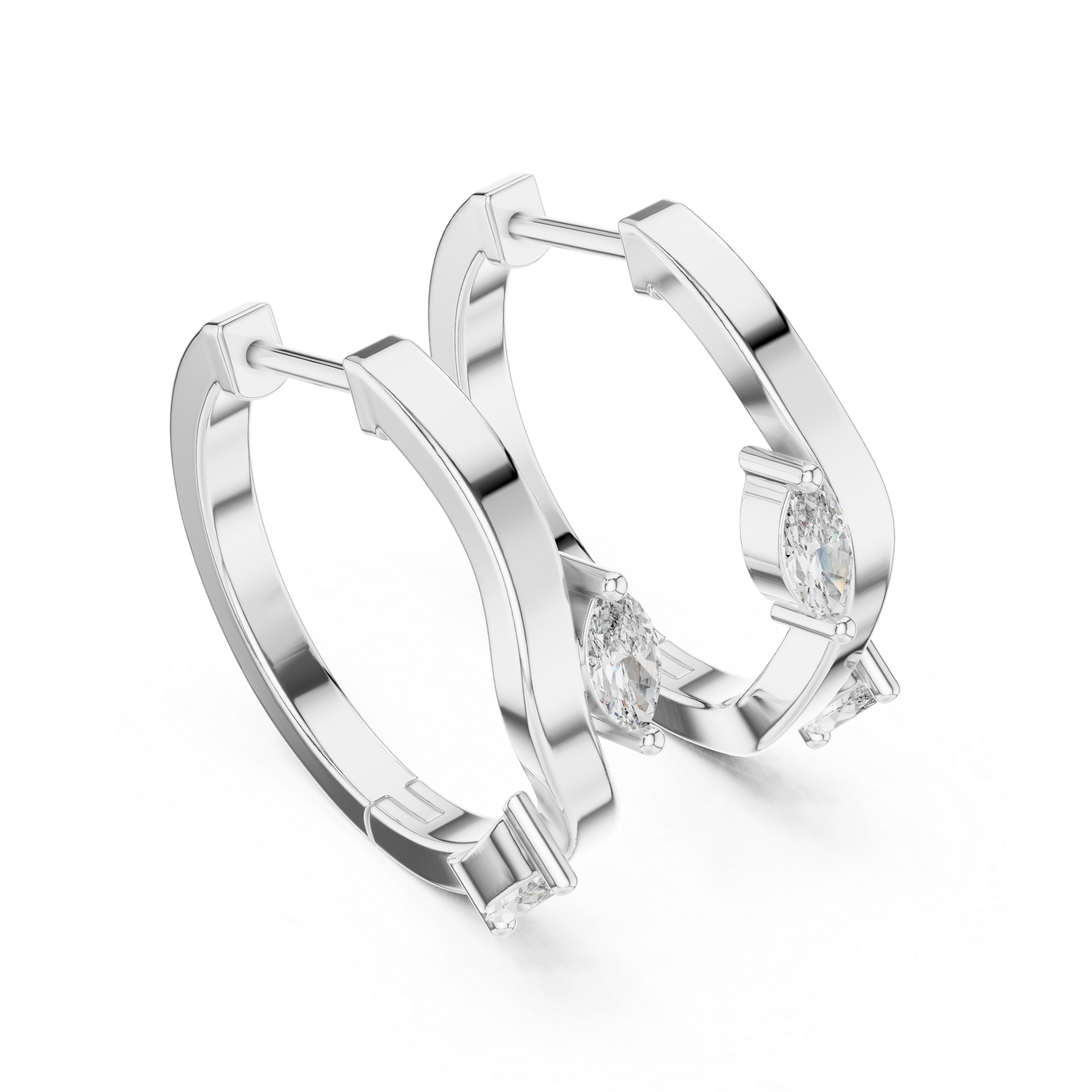 Gold marquise diamond hoop earrings for women
