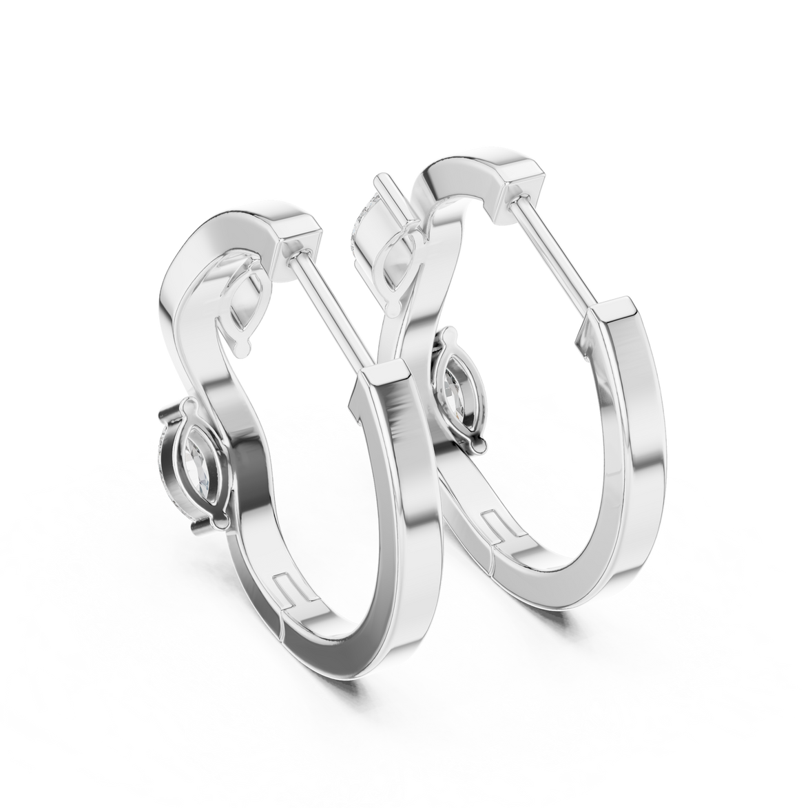 Gold marquise diamond hoop earrings for women