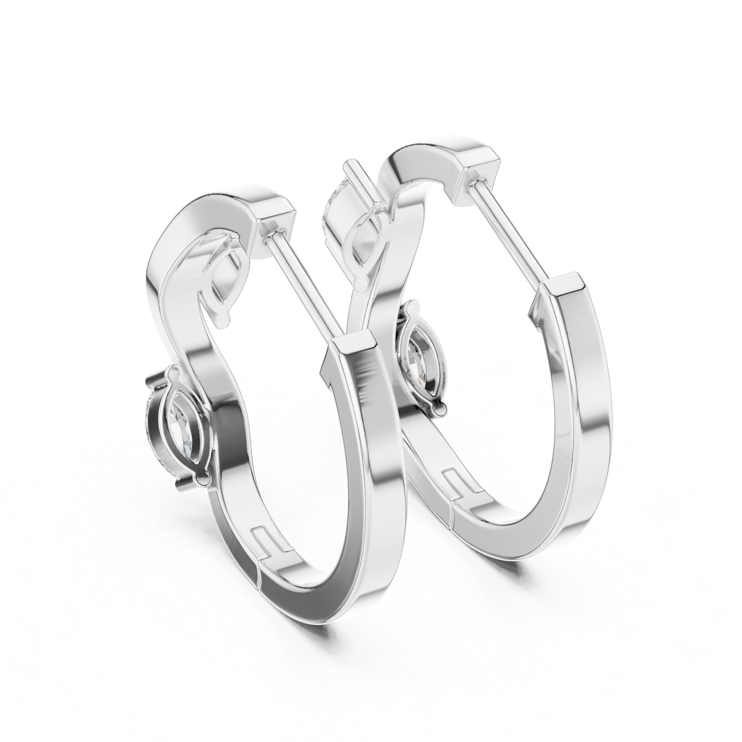Gold marquise diamond hoop earrings for women