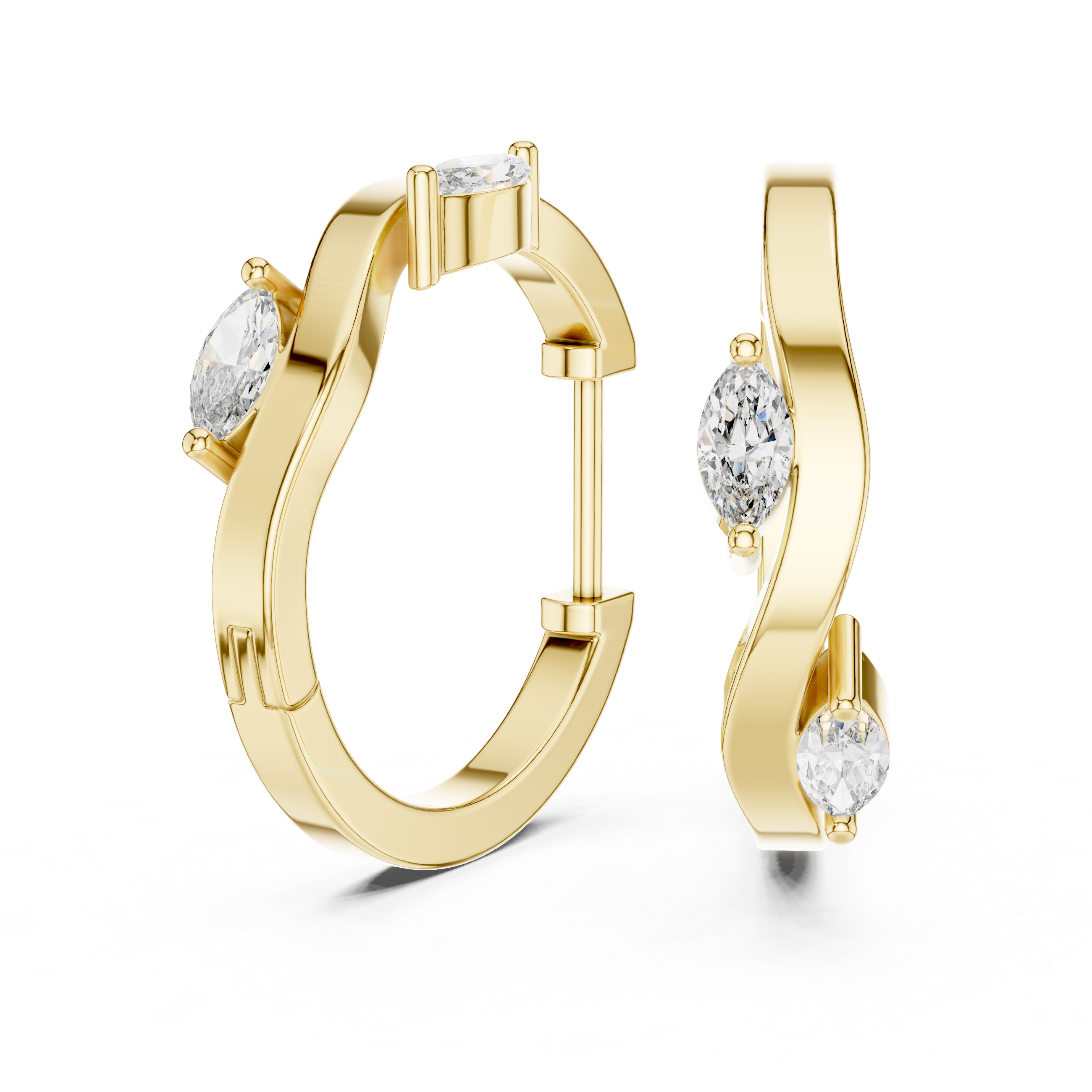 Gold marquise diamond hoop earrings for women