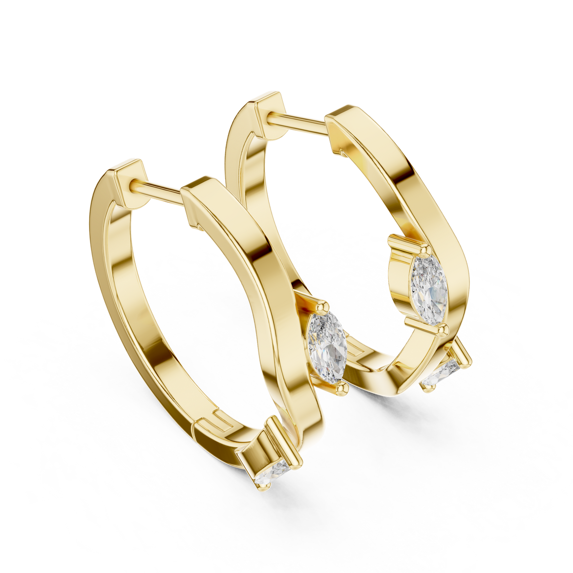 Gold marquise diamond hoop earrings for women