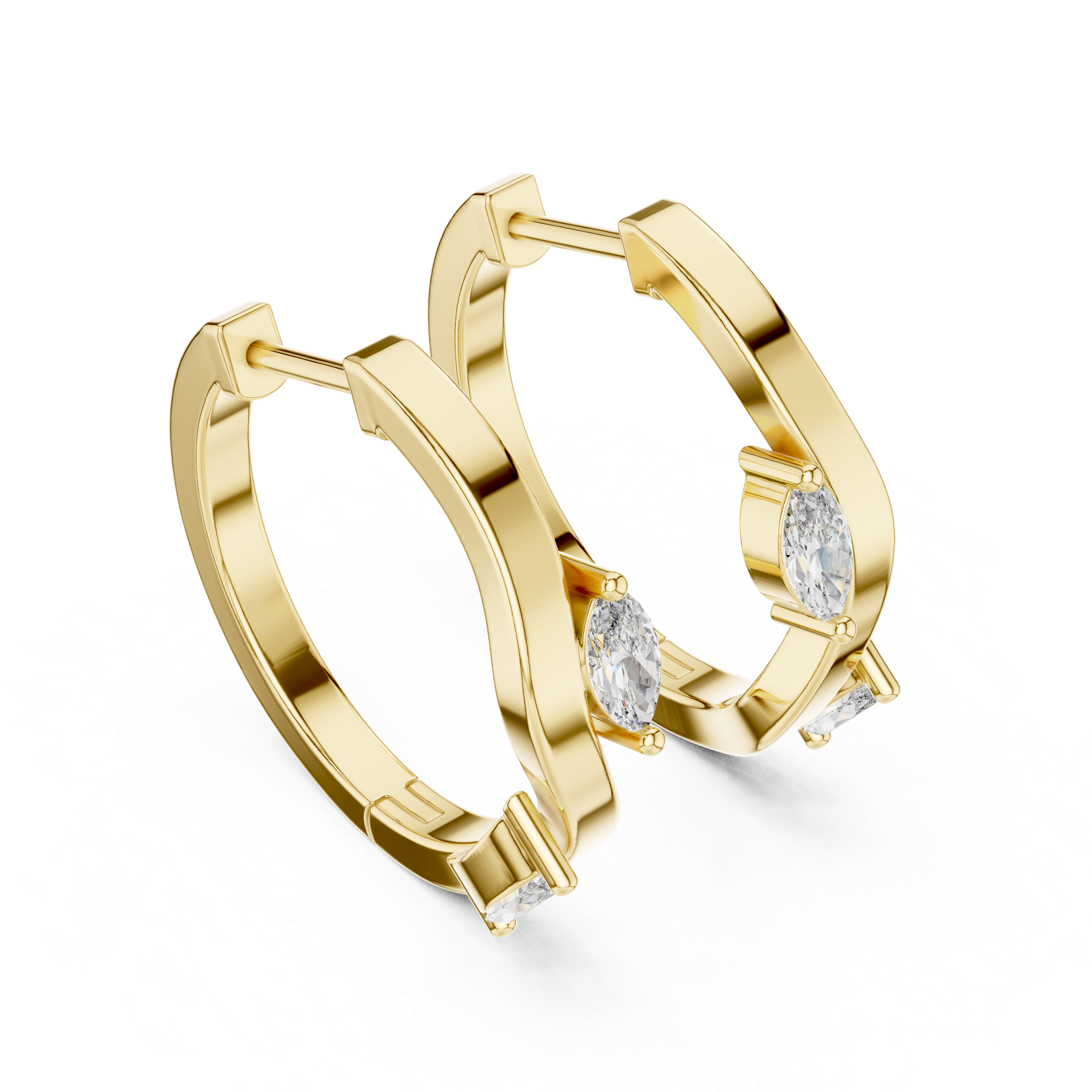 Gold marquise diamond hoop earrings for women