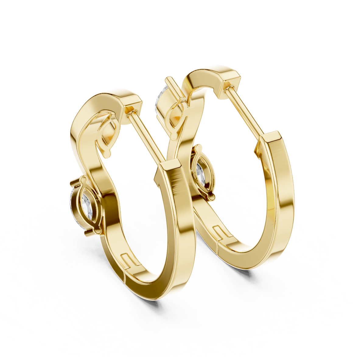 Gold marquise diamond hoop earrings for women