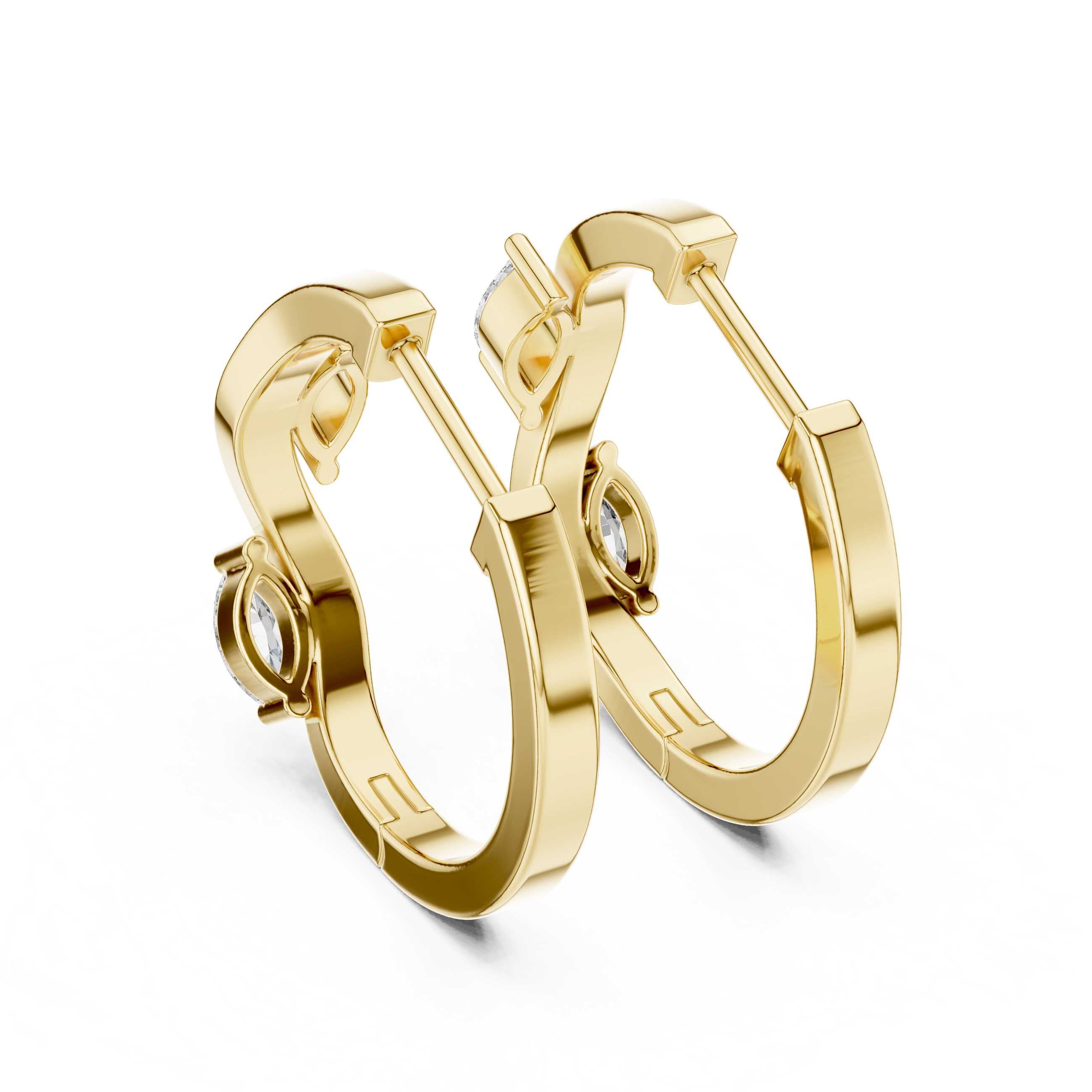 Gold marquise diamond hoop earrings for women
