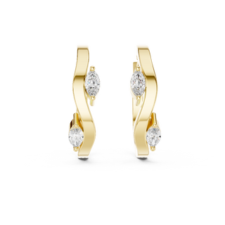 Front view of Twisted Grace marquise diamond hoop earrings in yellow gold.