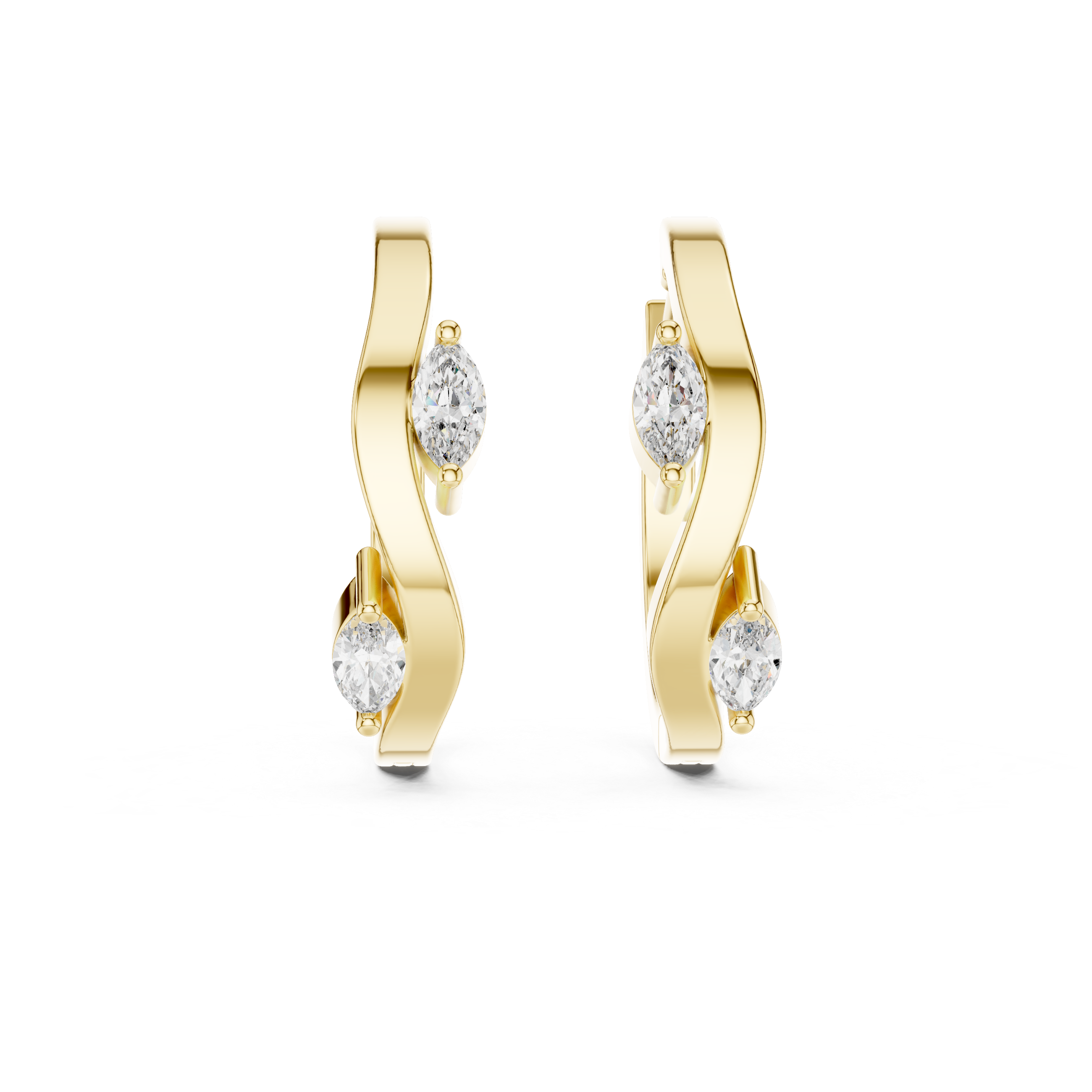 Gold marquise diamond hoop earrings for women