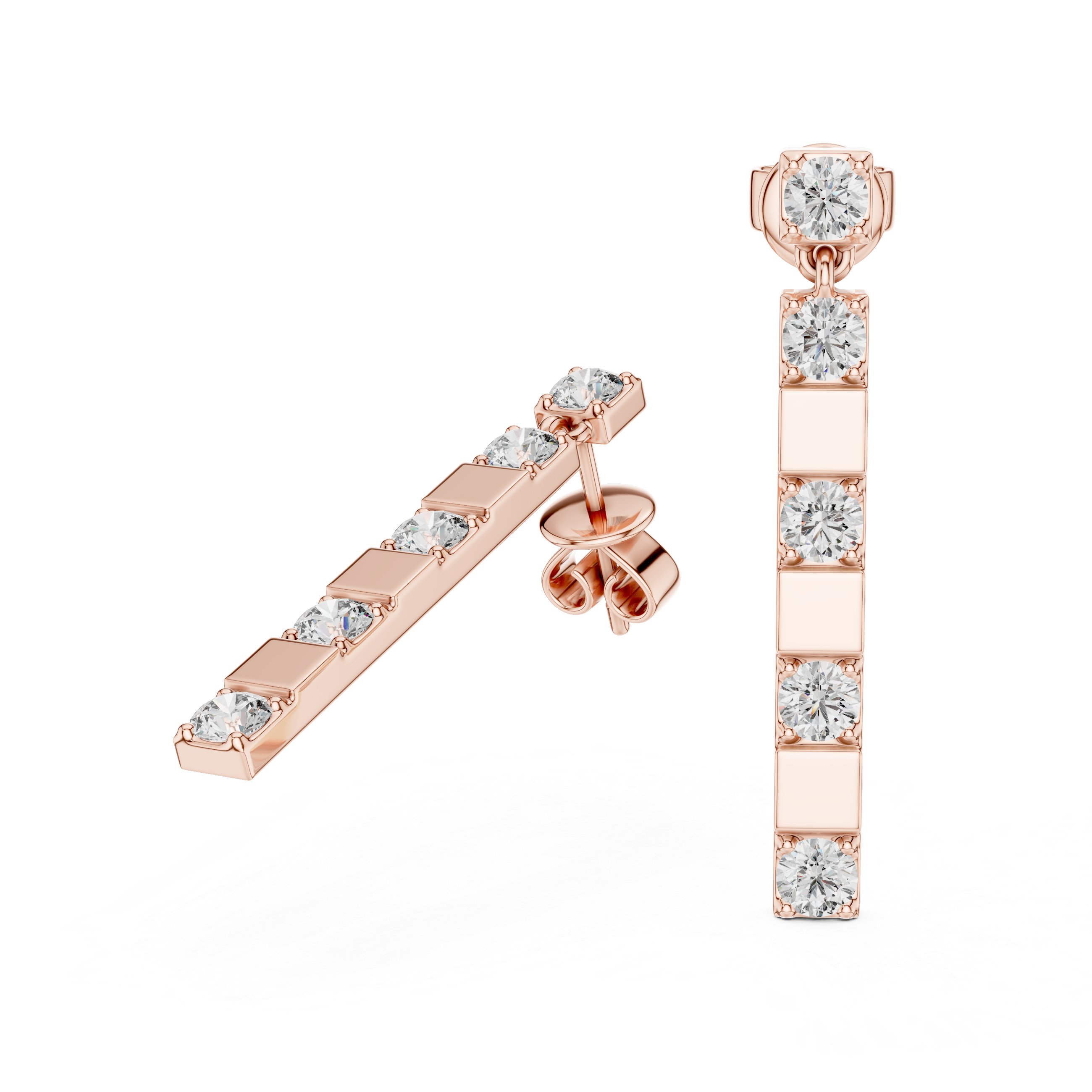 Gold diamond bar stud earrings for women