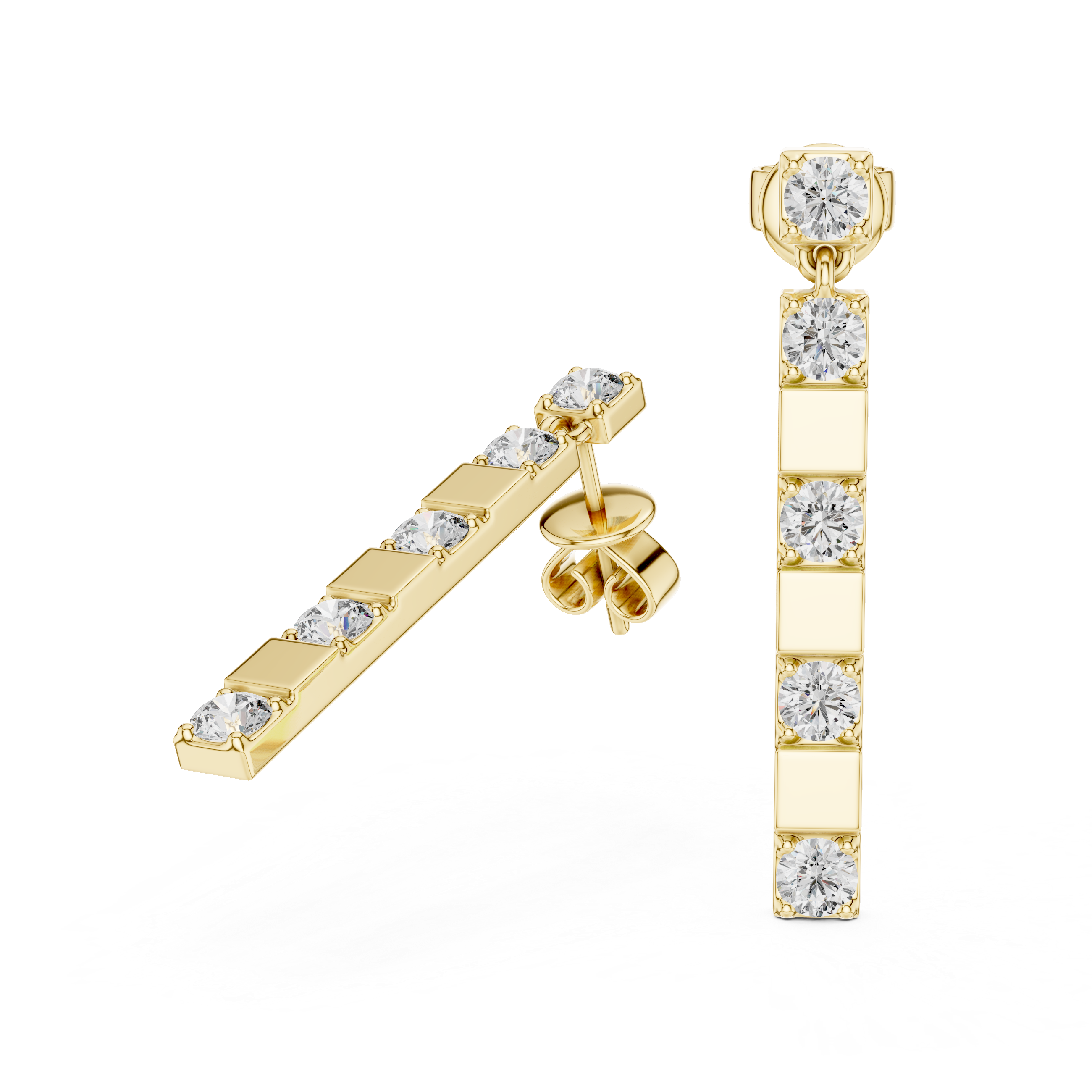 Gold diamond bar stud earrings for women