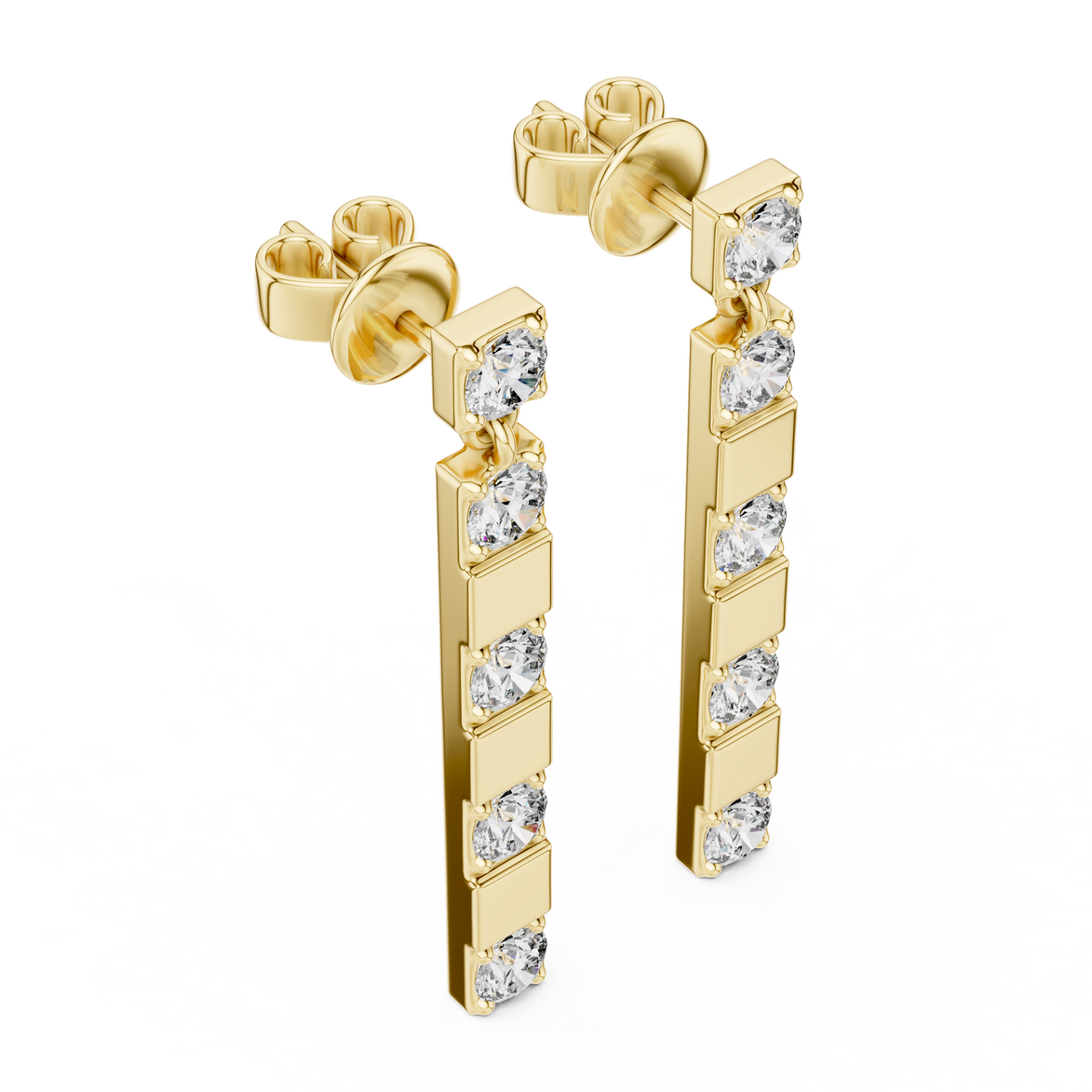 Gold diamond bar stud earrings for women