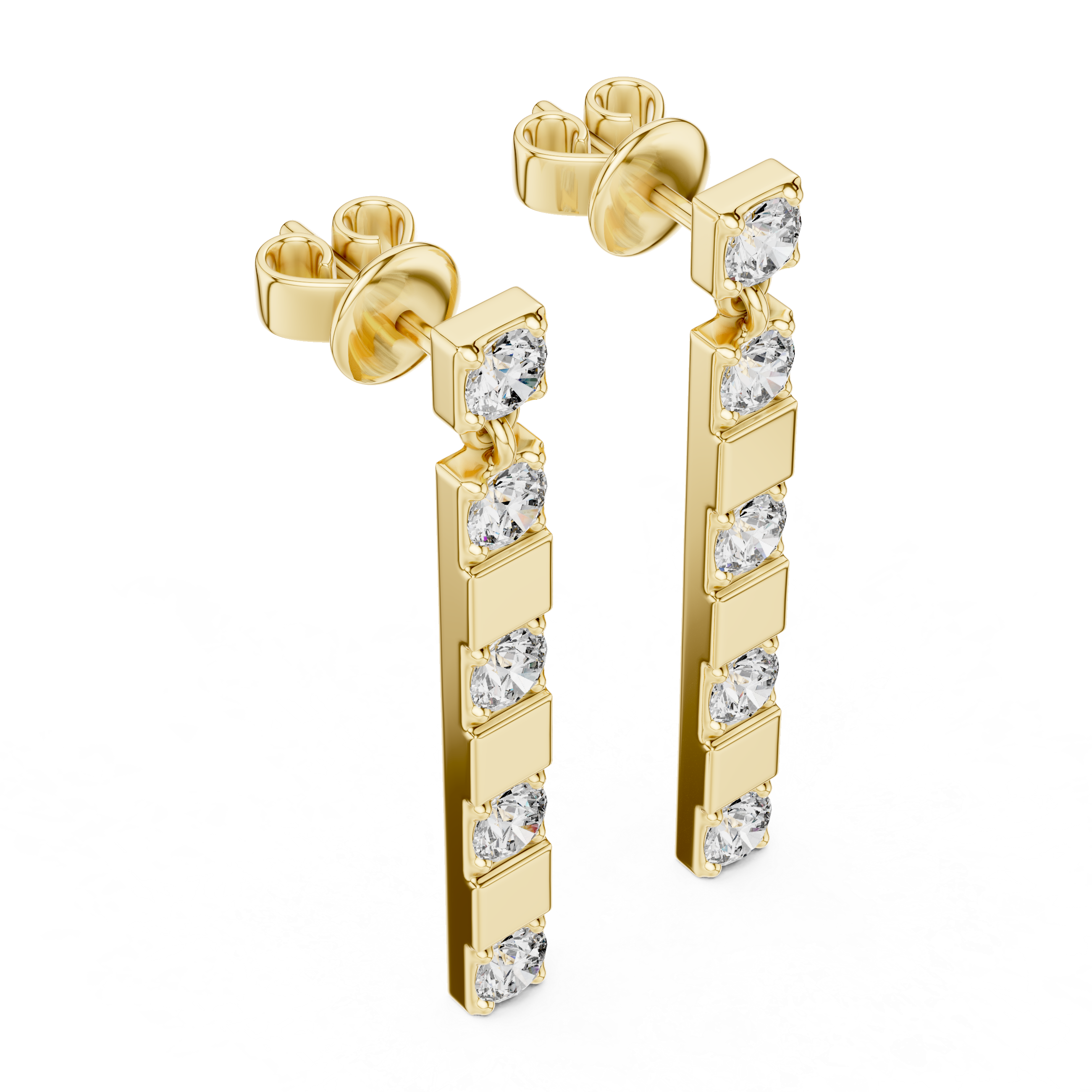 Gold diamond bar stud earrings for women