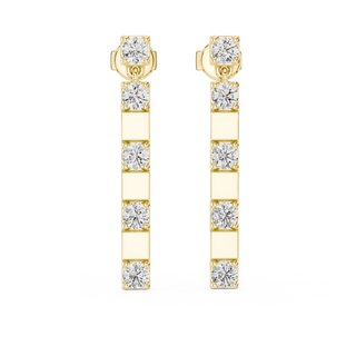 Front view of Vertical Brilliance diamond bar drop earrings in yellow gold.