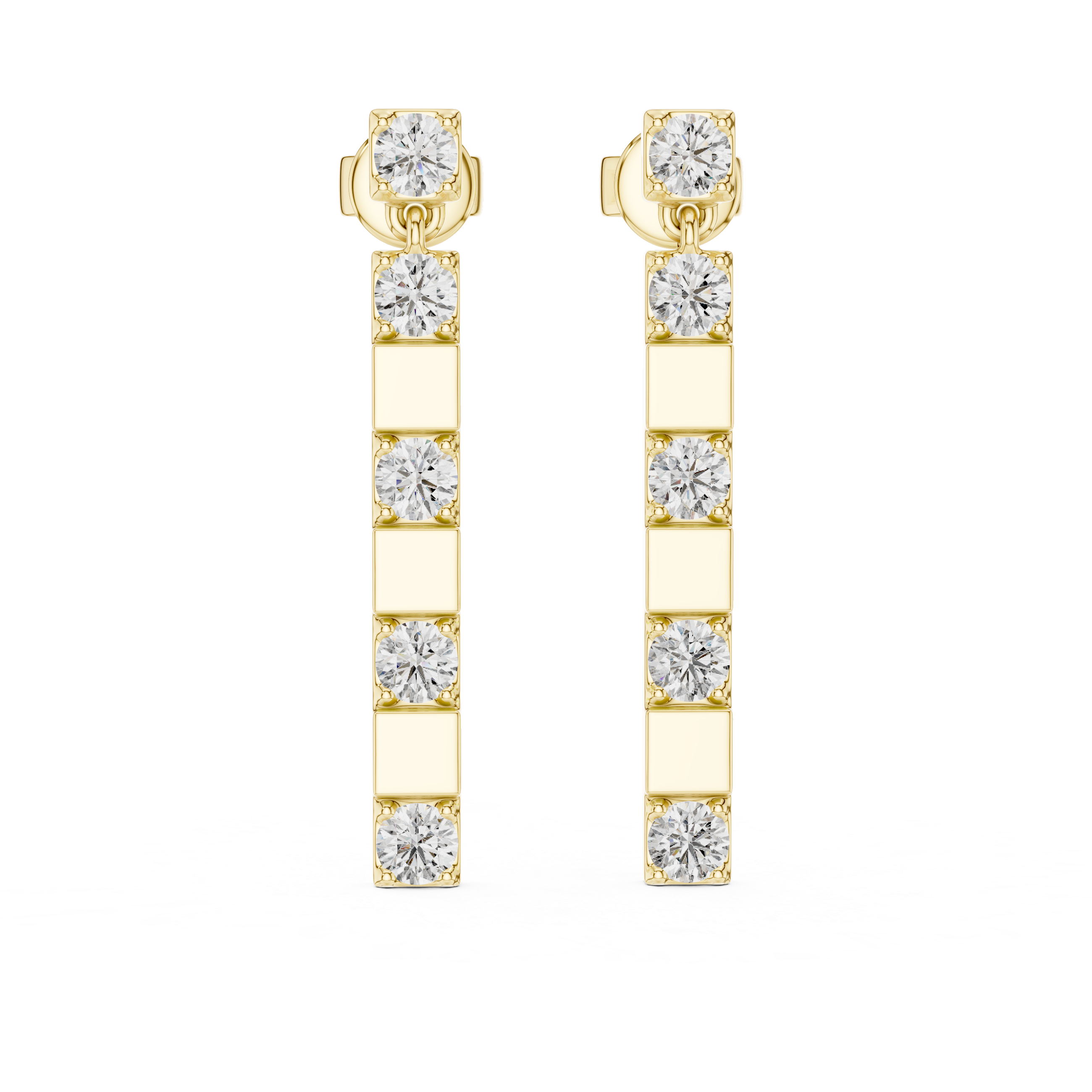 Gold diamond bar stud earrings for women